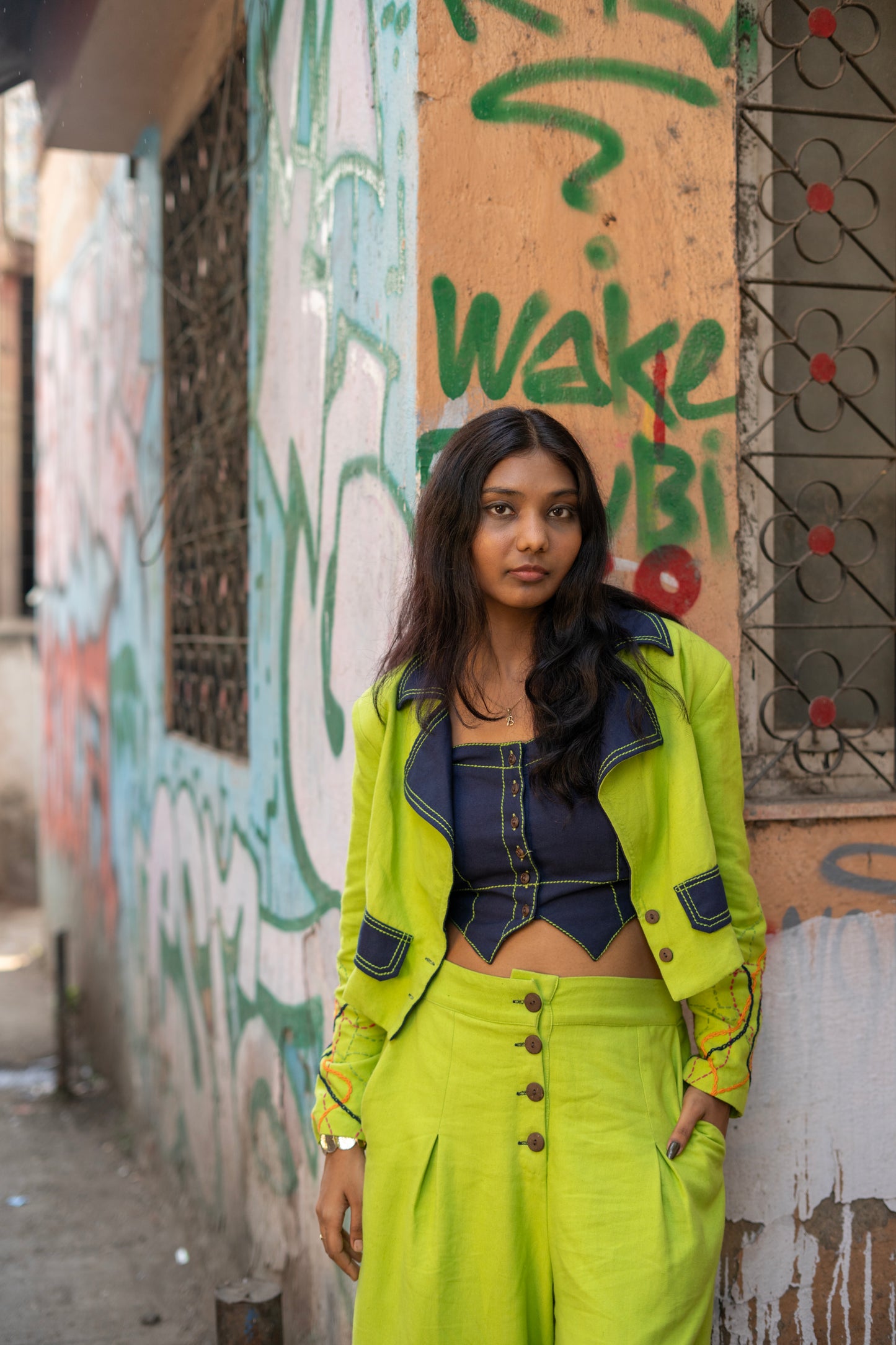Cropped Blazer Kantha Sleeve Detail
