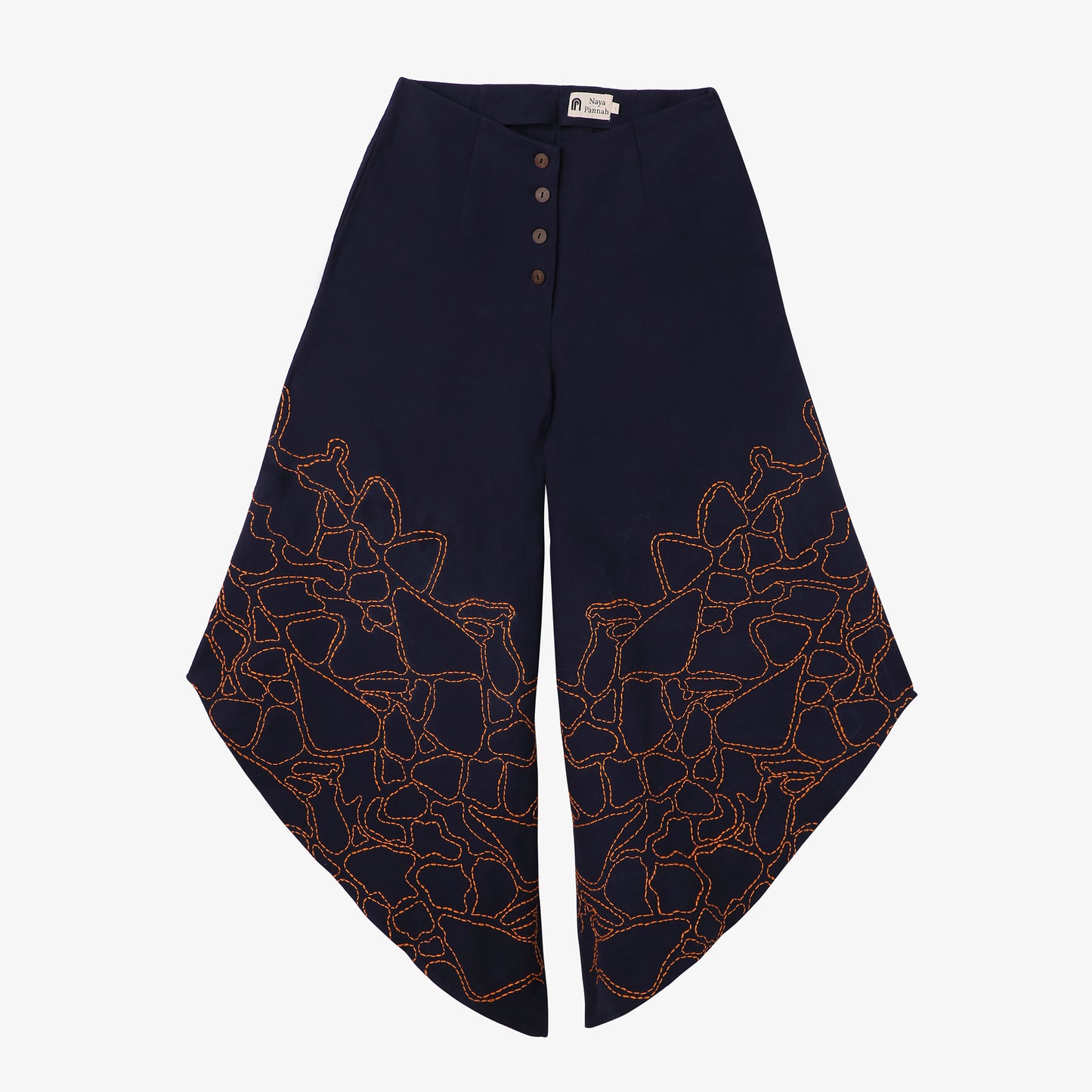 Asymmetric Embroidered Flare Pants