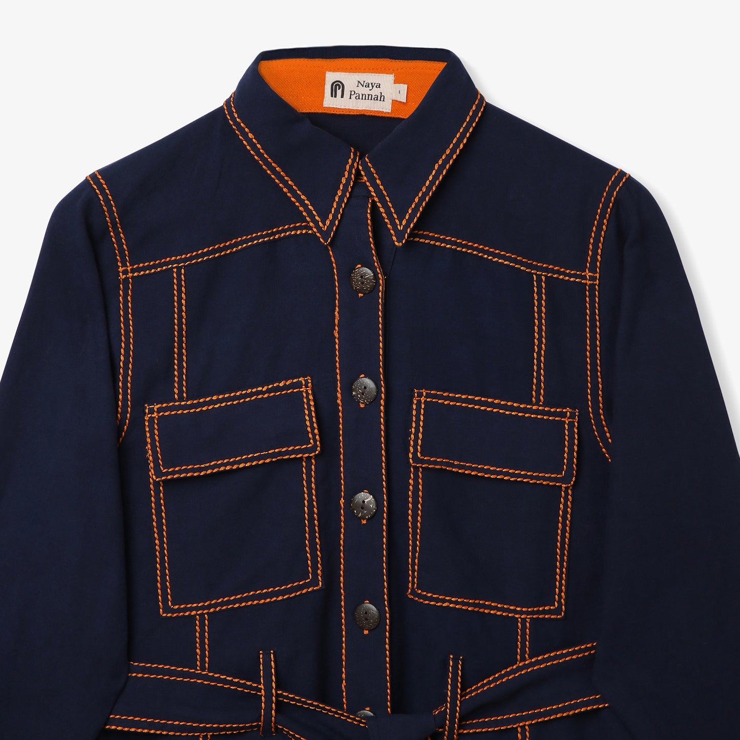 Contrast Stitch Belted Shirt Dress