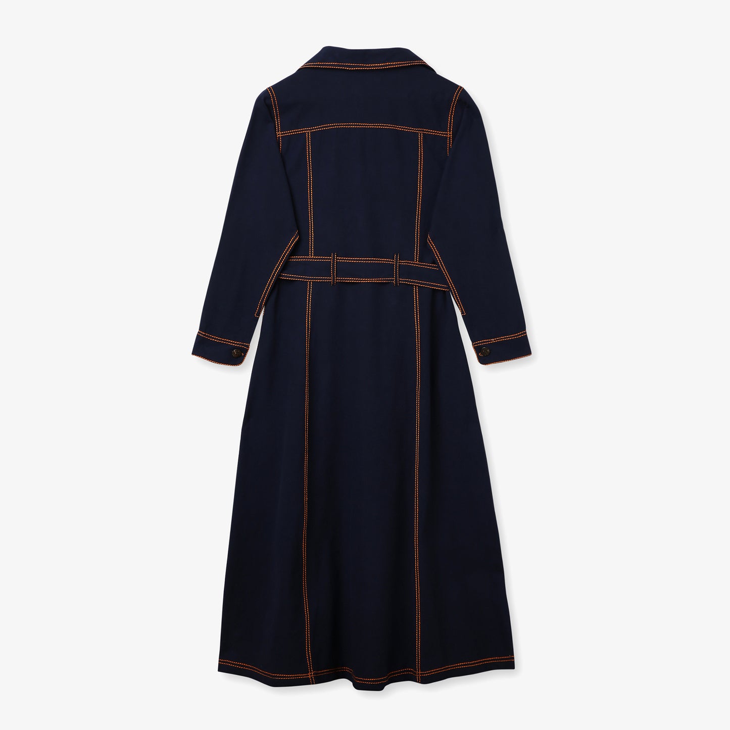 Contrast Stitch Belted Shirt Dress