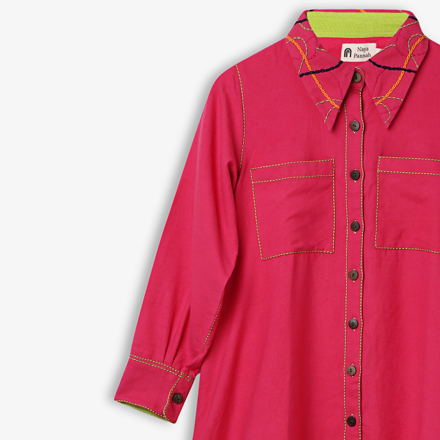 Embroidered Collar High-Low Shirt