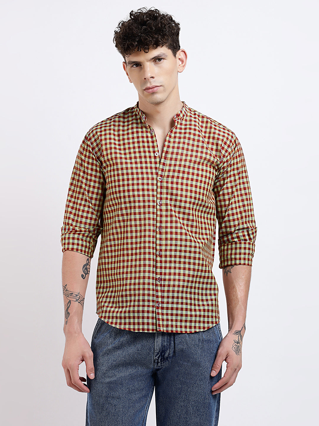 MADRAS CHECKS - MAROON/OLIVE