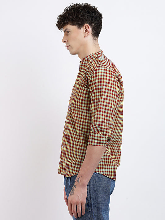 MADRAS CHECKS - MAROON/OLIVE