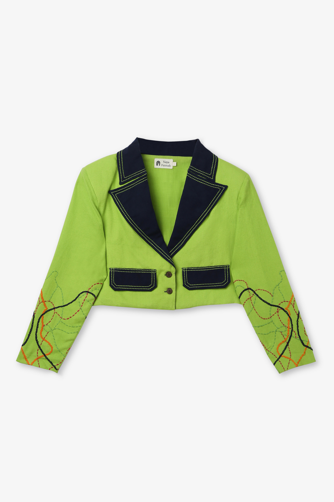 Cropped Blazer Kantha Sleeve Detail