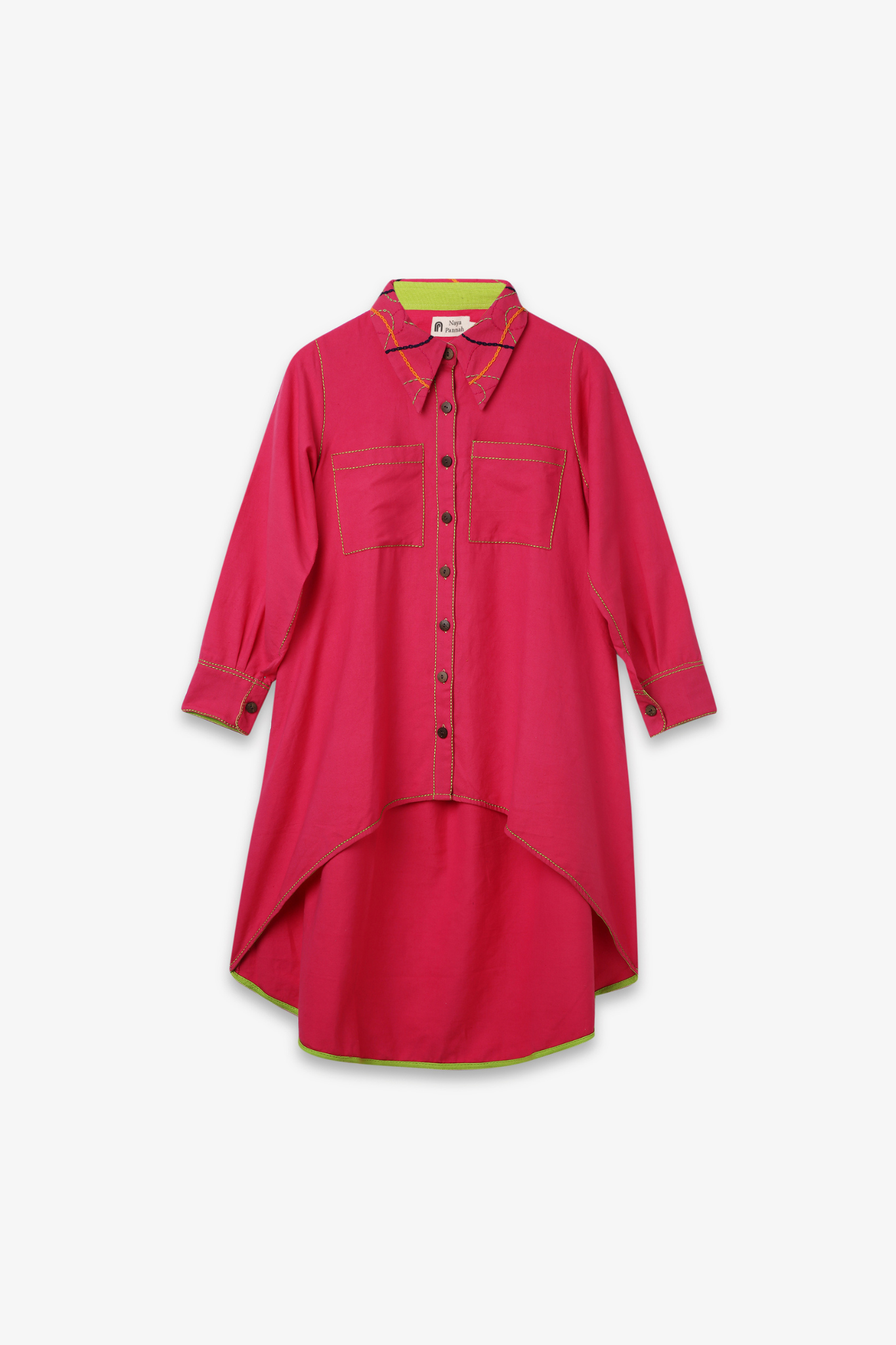 Embroidered Collar High-Low Shirt