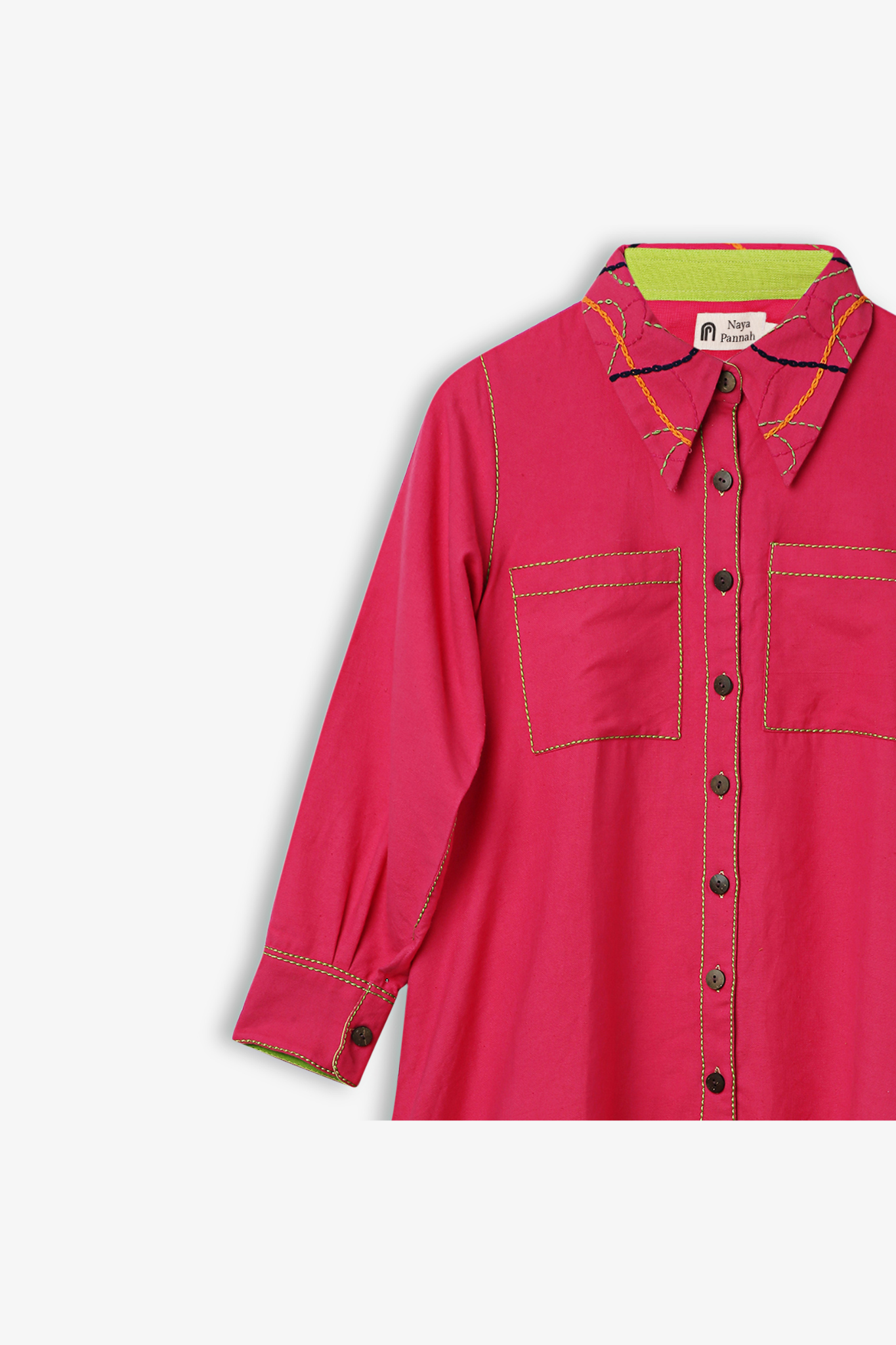 Embroidered Collar High-Low Shirt