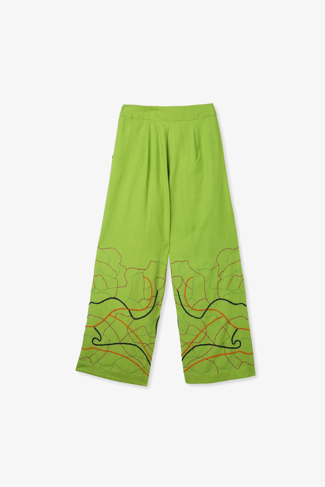 Wide-Leg Trousers Kantha Embroidered Hem