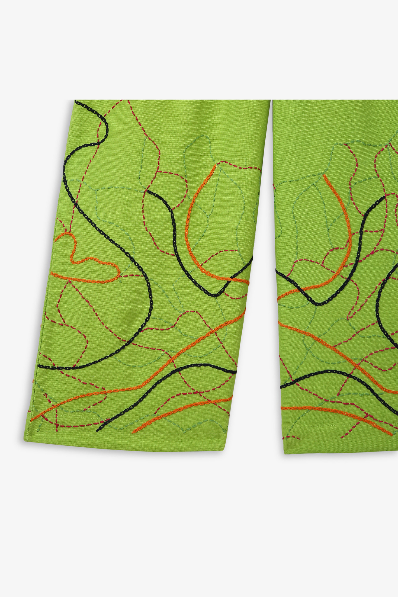 Wide-Leg Trousers Kantha Embroidered Hem