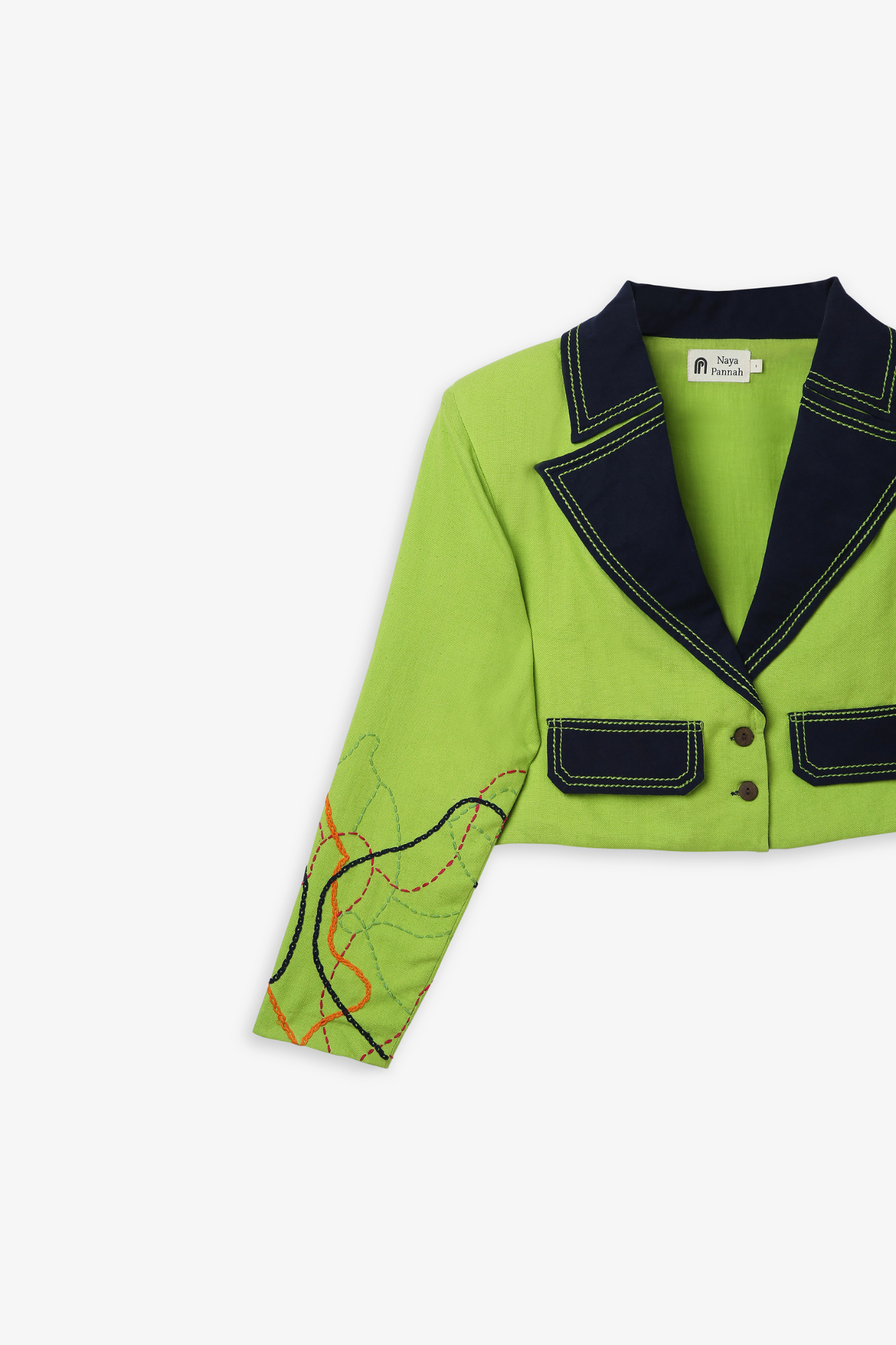 Cropped Blazer Kantha Sleeve Detail