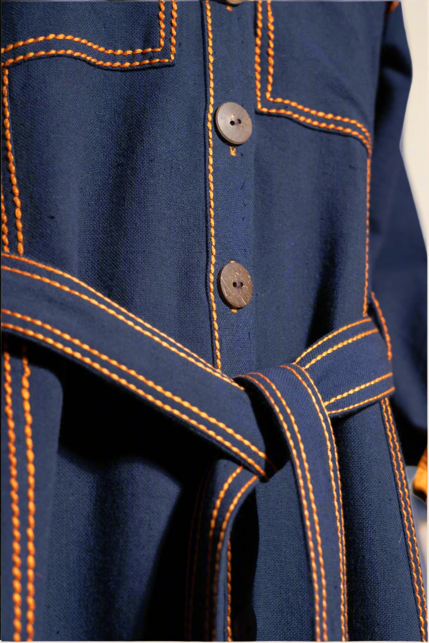Contrast Stitch Belted Shirt Dress