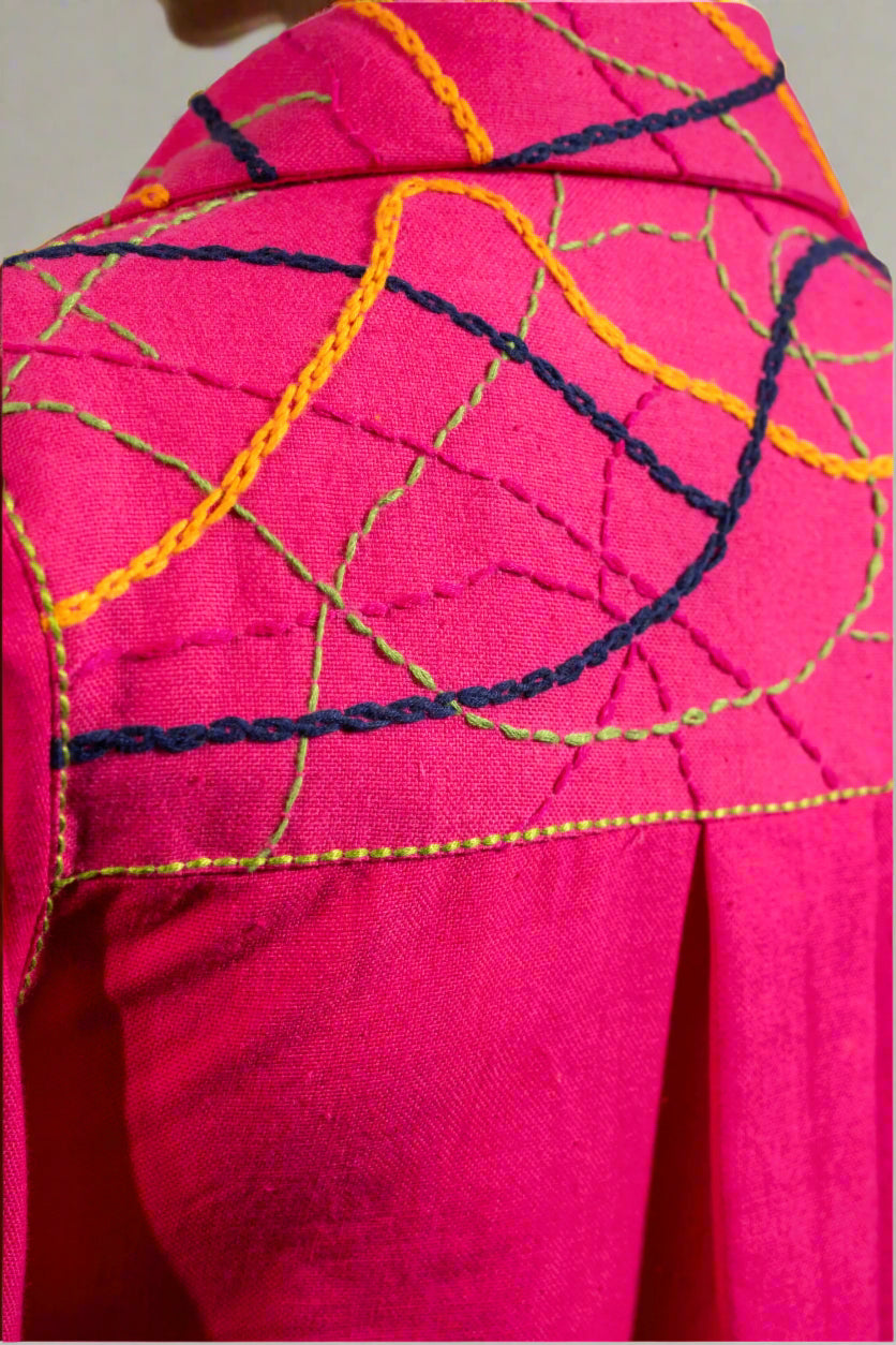 Embroidered Collar High-Low Shirt