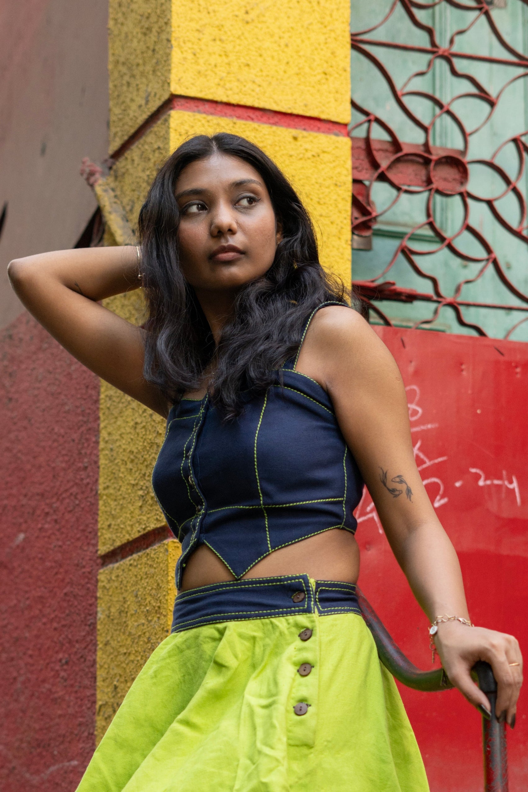 Corset Top Contrast Stitching