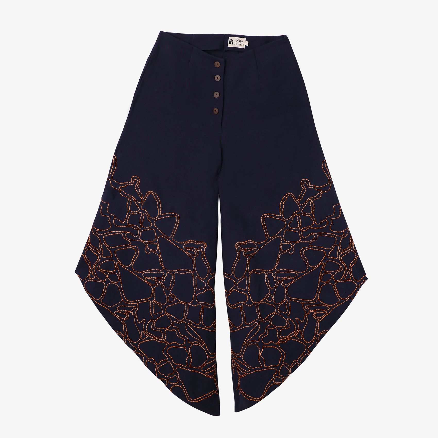 Asymmetric Embroidered Flare Pants