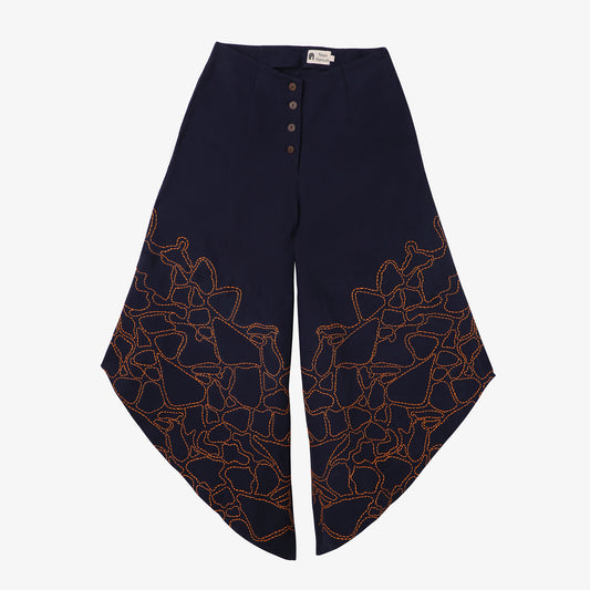 Asymmetric Embroidered Flare Pants