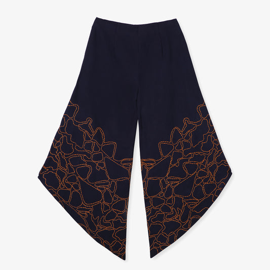 Asymmetric Embroidered Flare Pants