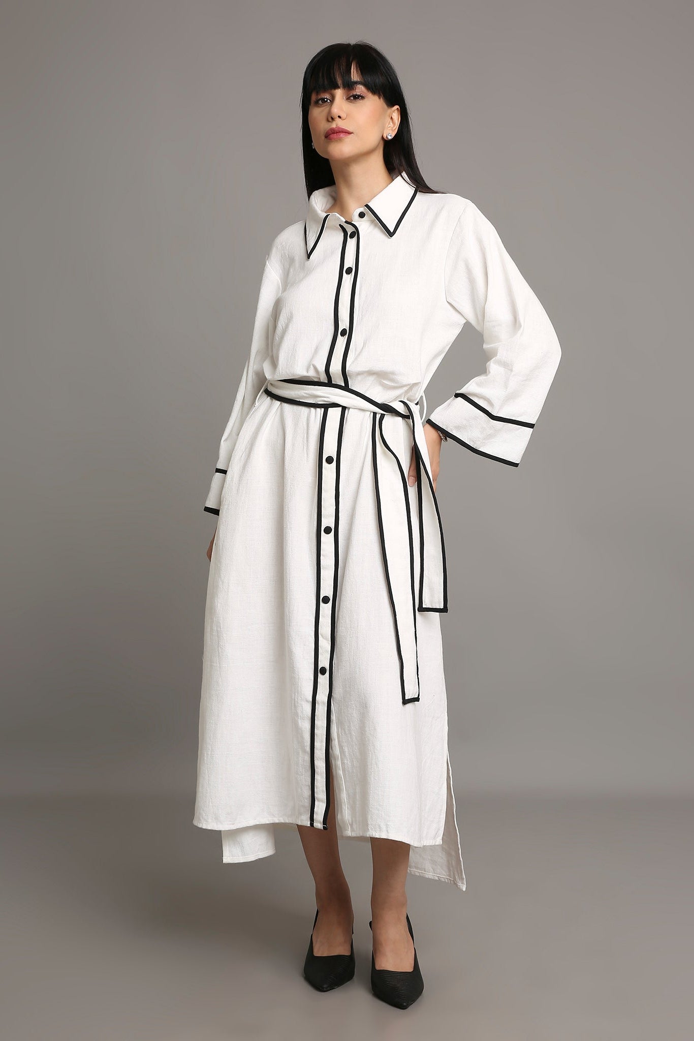 Ivory Trim Shirt Dress