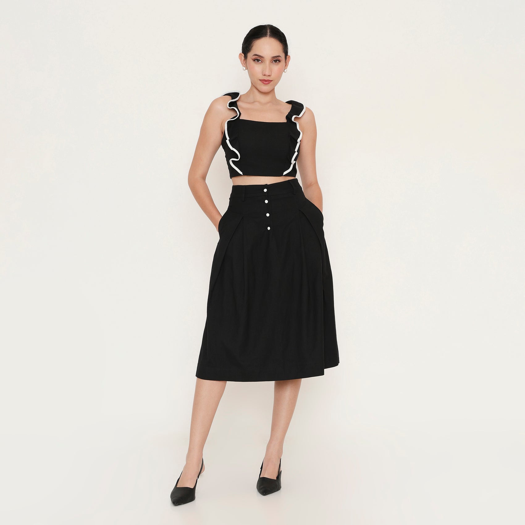 Ruffle Edge Poplin Crop Top
