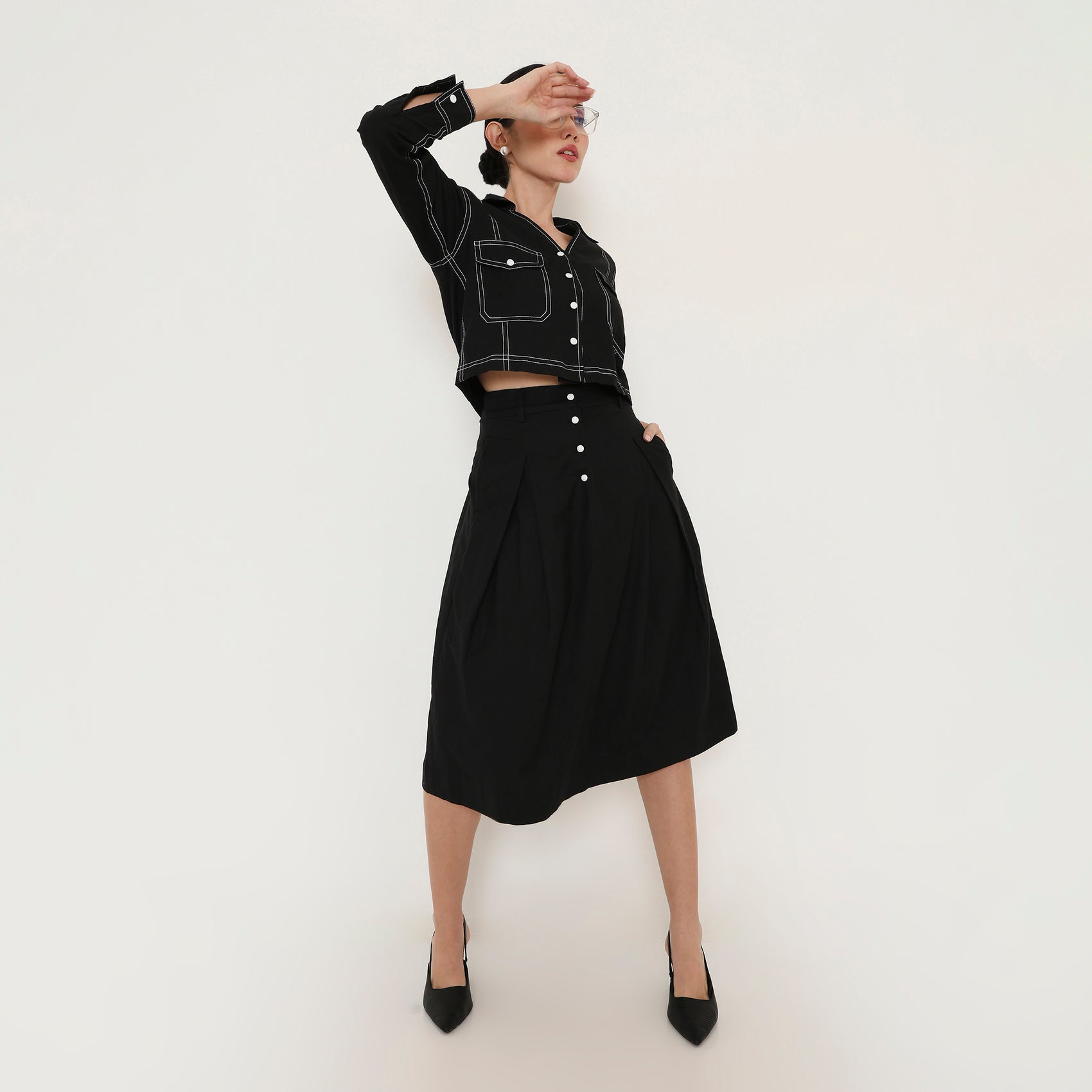 Contrast Stitch Cropped Shirt