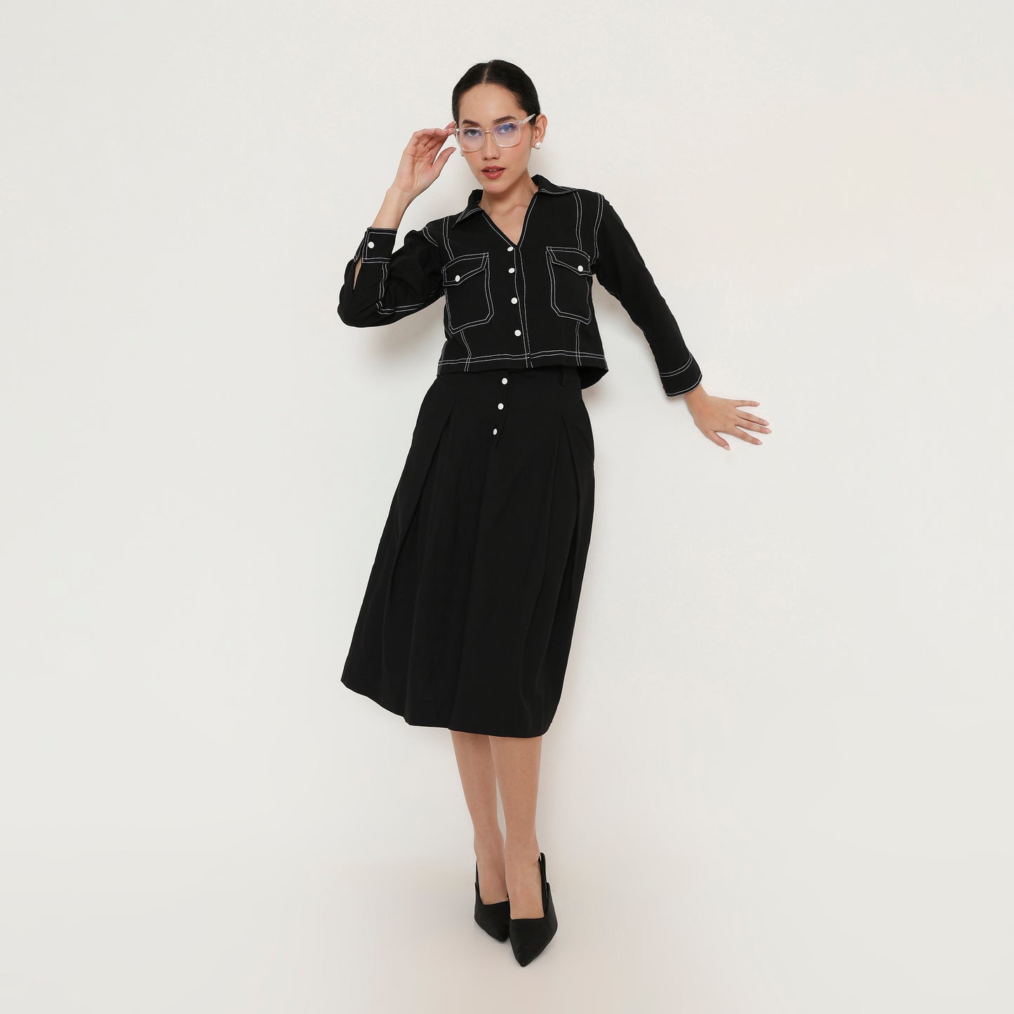 Contrast Stitch Cropped Shirt