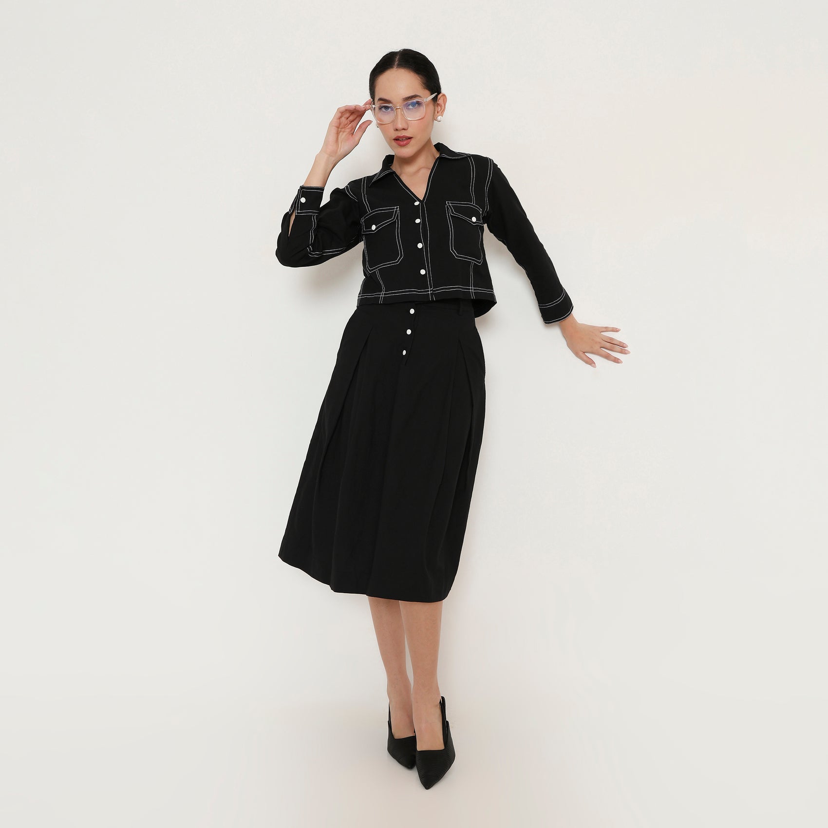 Contrast Stitch Cropped Shirt
