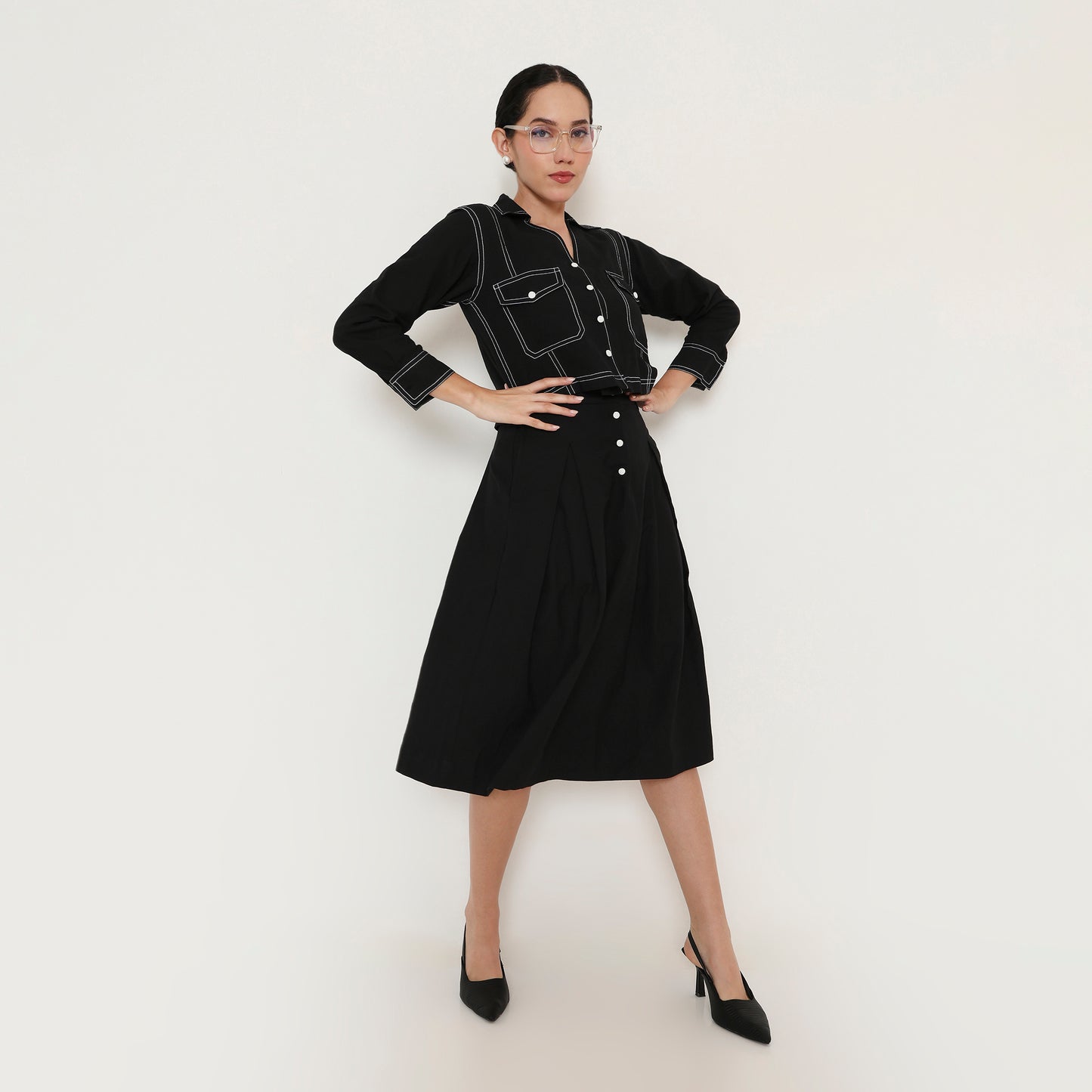 Contrast Stitch Cropped Shirt