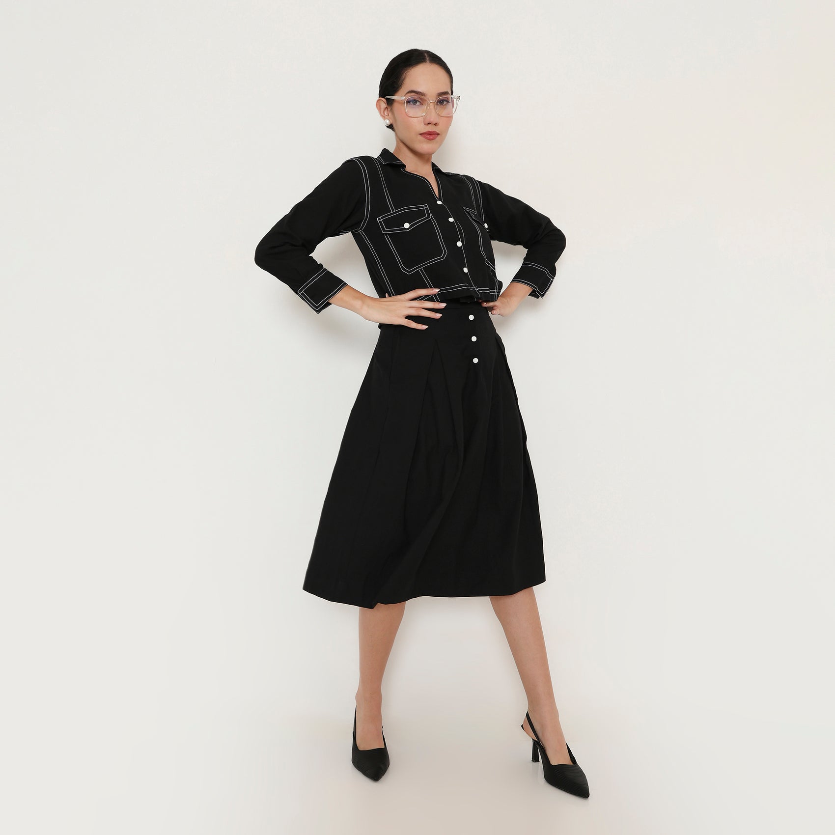 Contrast Stitch Cropped Shirt