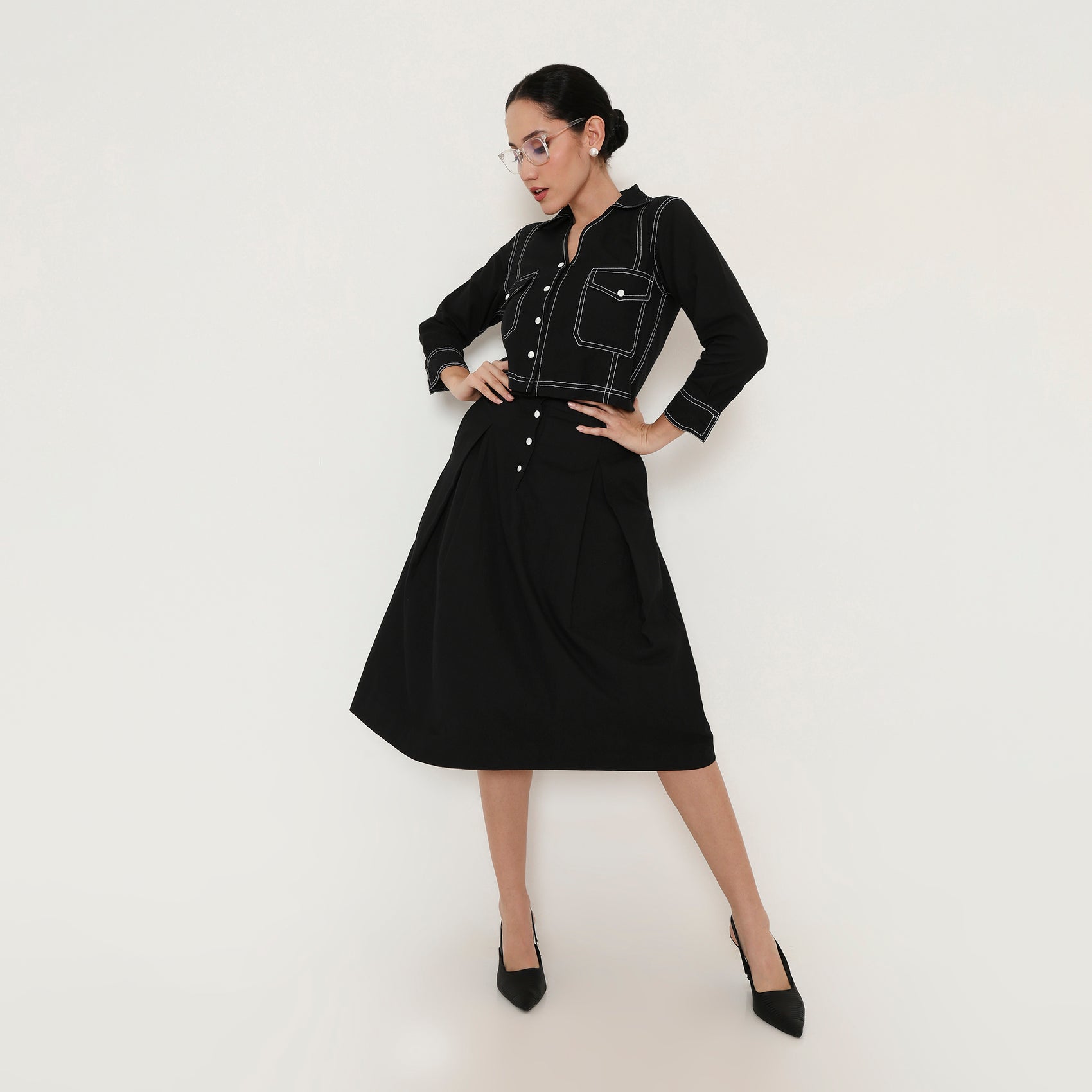 Contrast Stitch Cropped Shirt