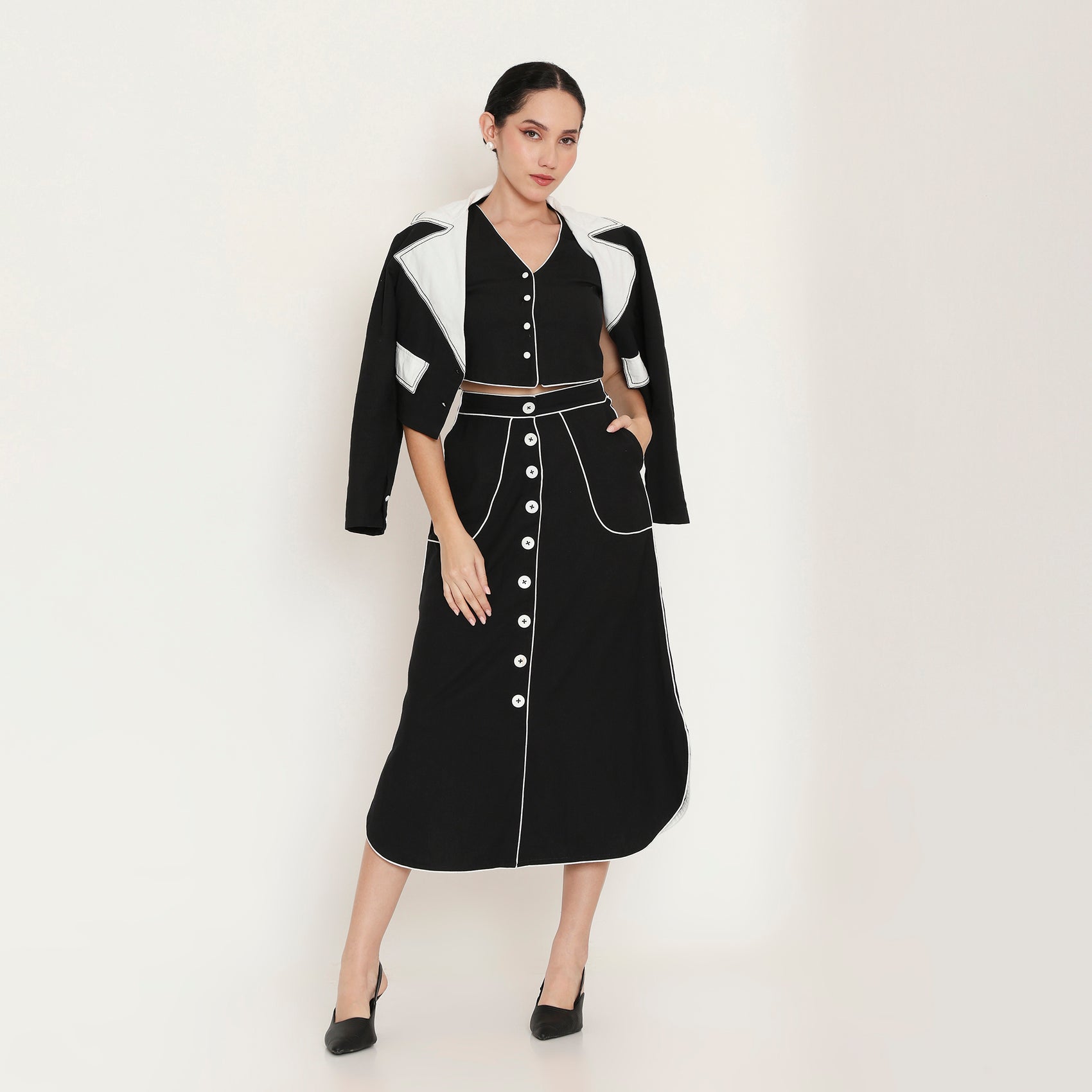 Buttoned Straight Midi Skirt
