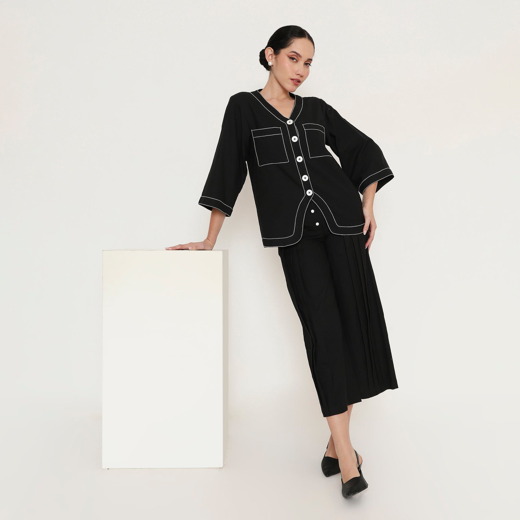 Stitched Panel Flared Pants