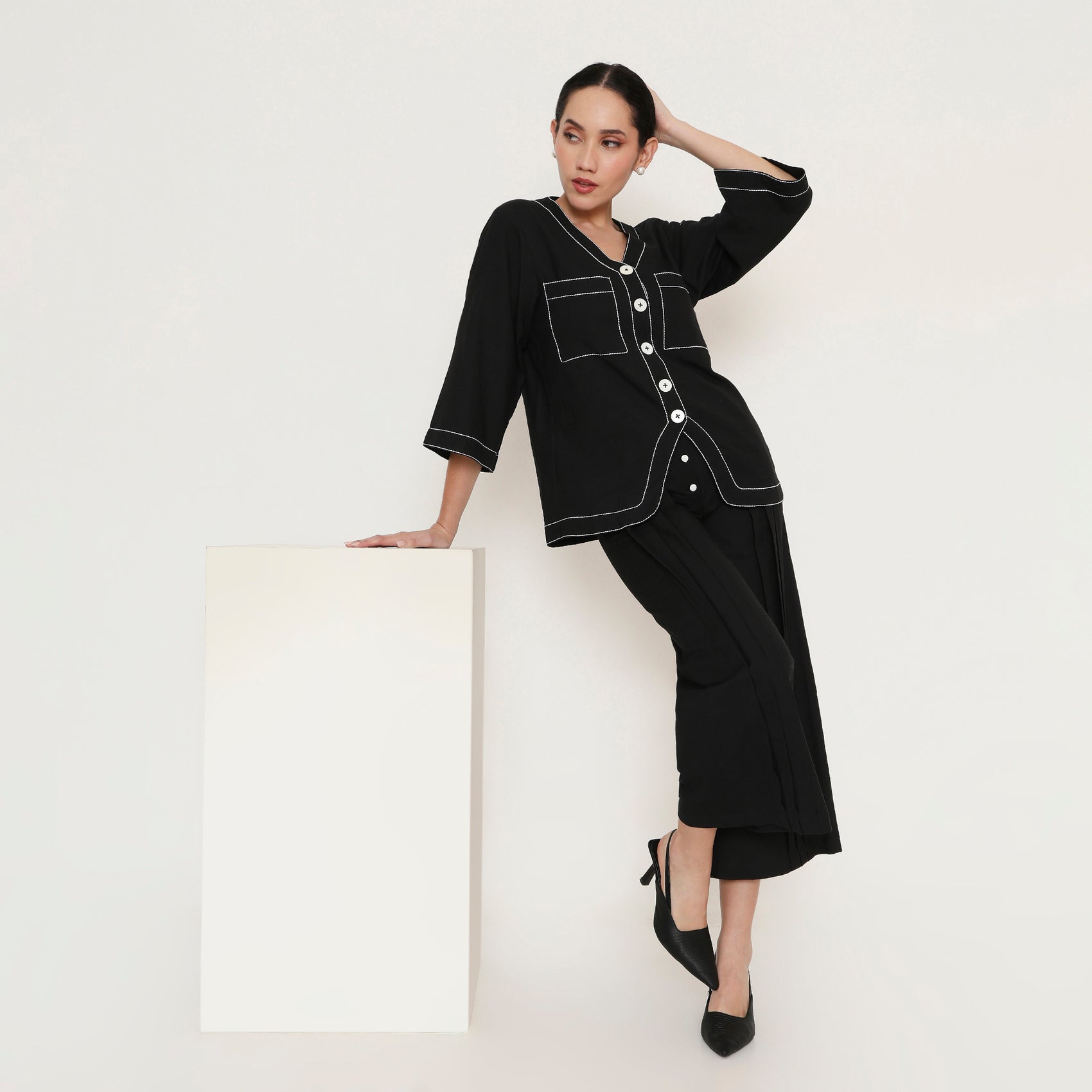 Stitched Panel Flared Pants