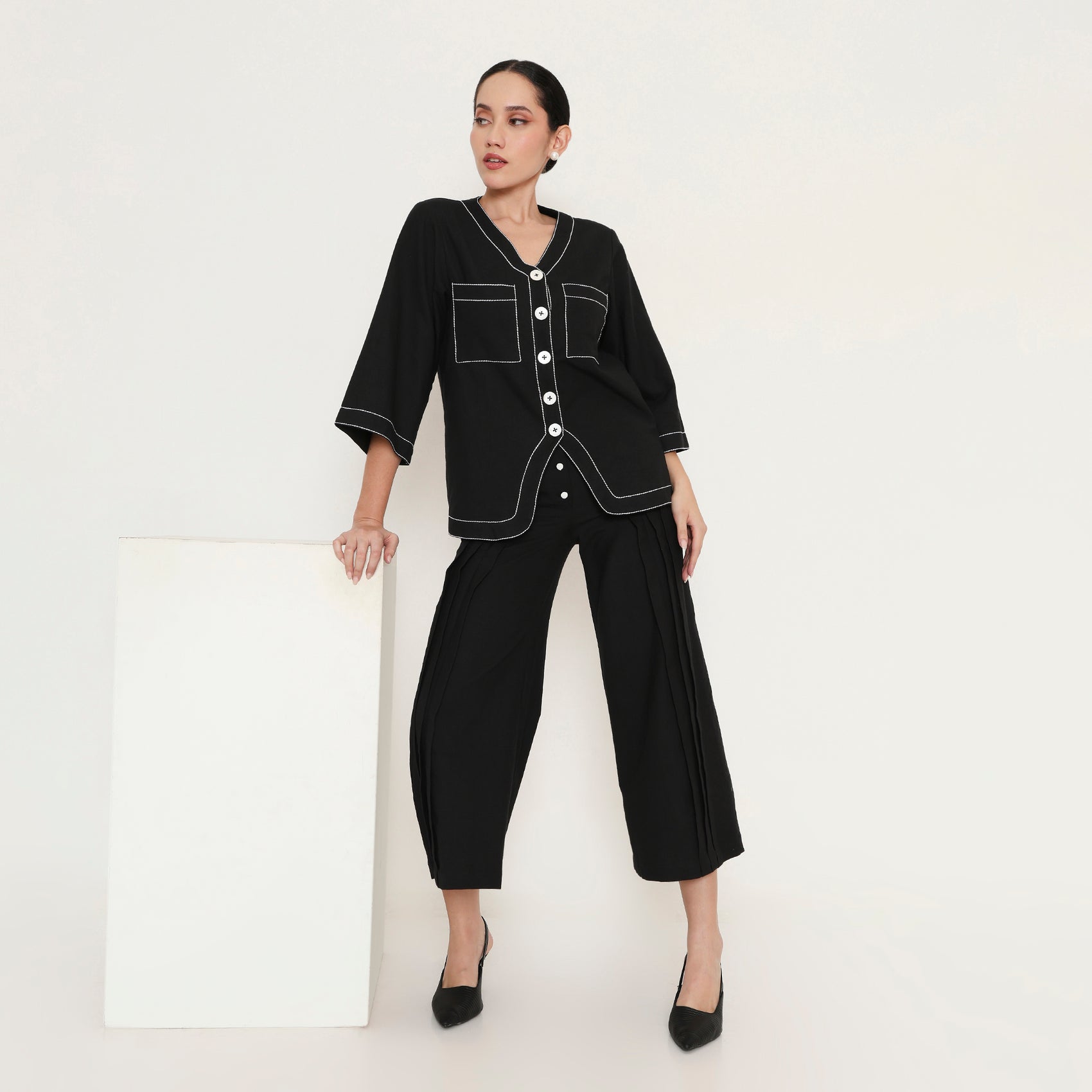 Stitched Panel Flared Pants