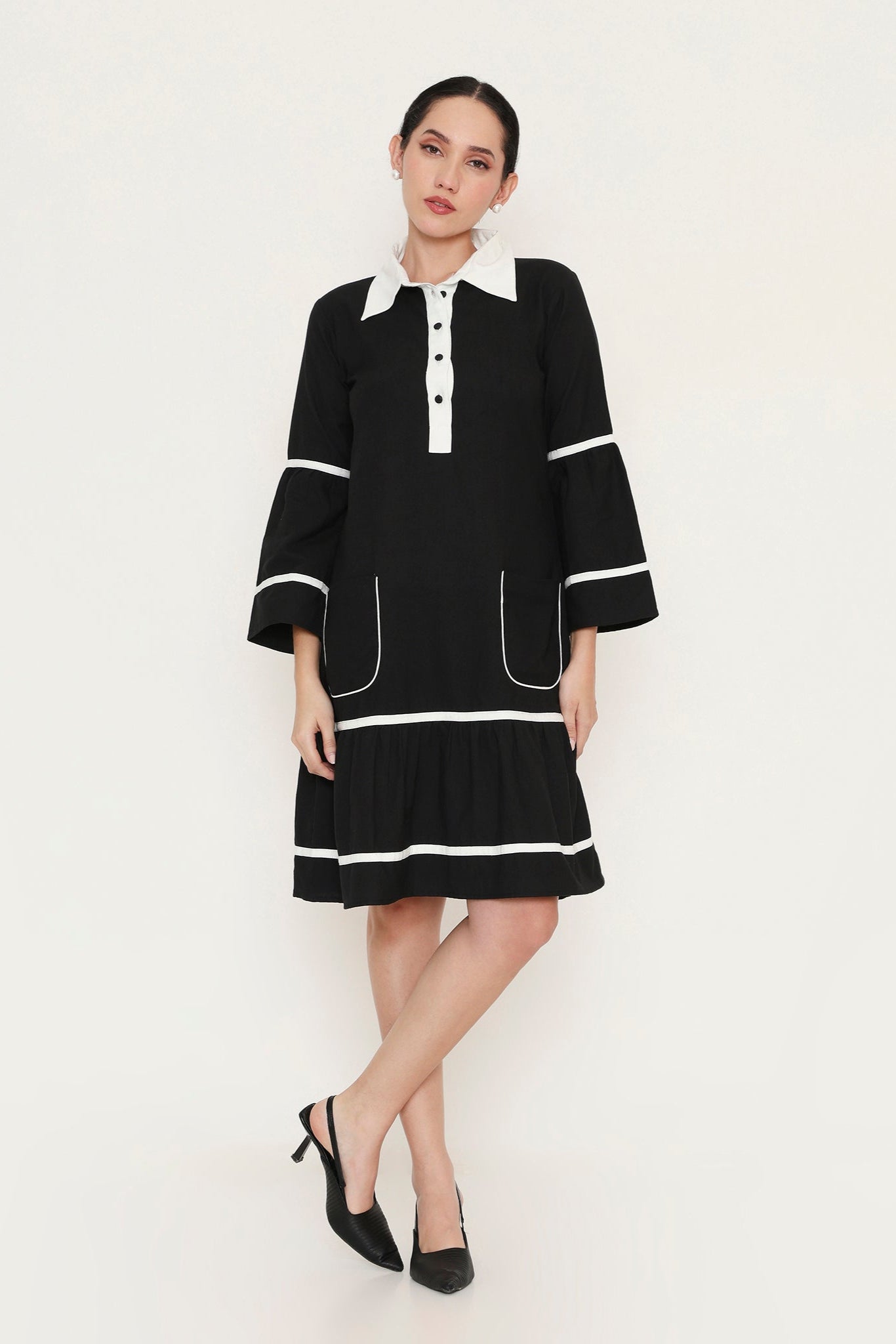 COLLARED MIDI DRESS
