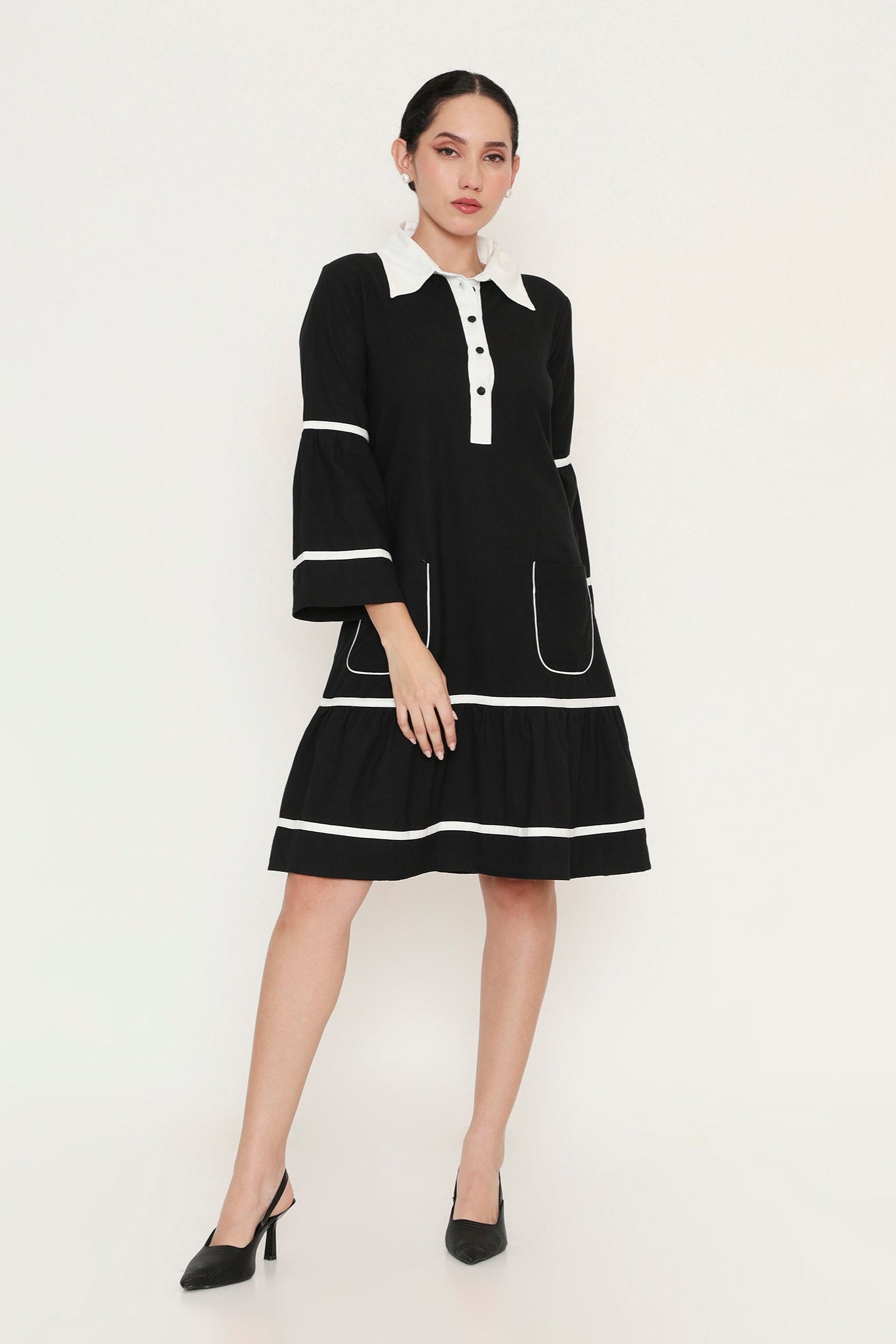 COLLARED MIDI DRESS