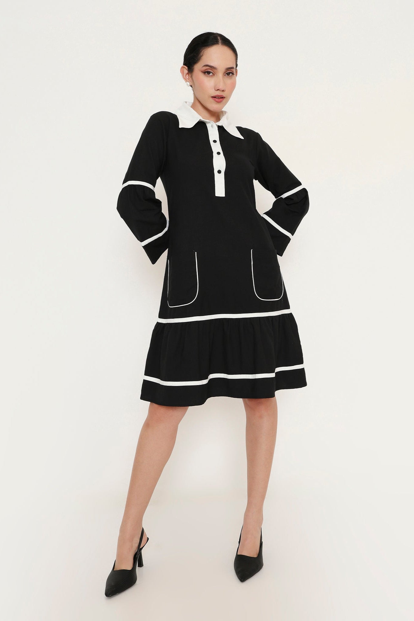 COLLARED MIDI DRESS