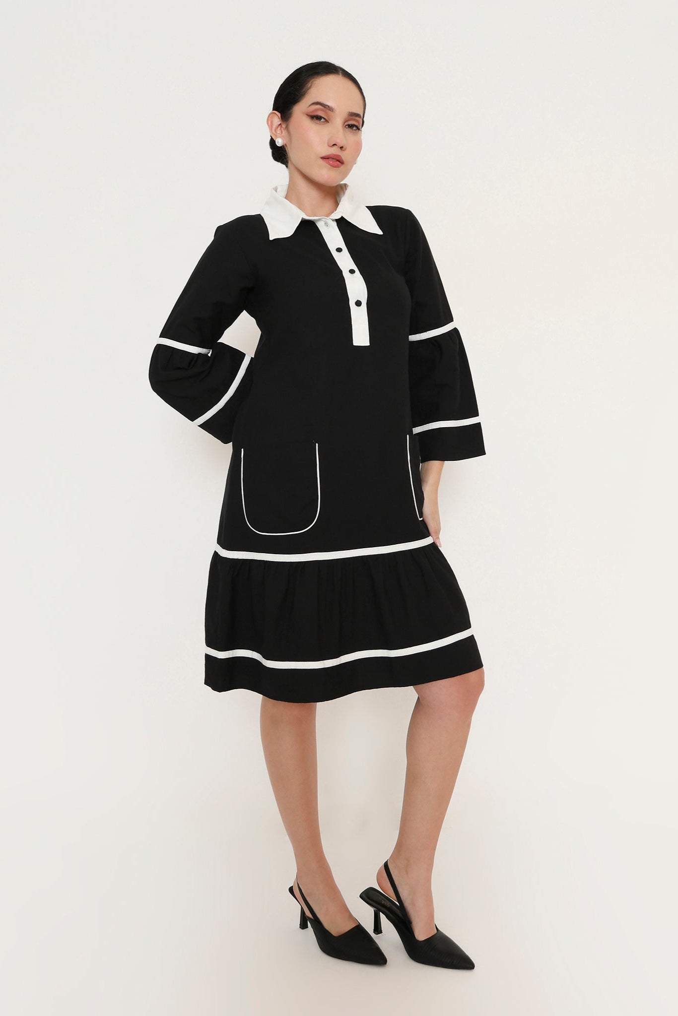 COLLARED MIDI DRESS