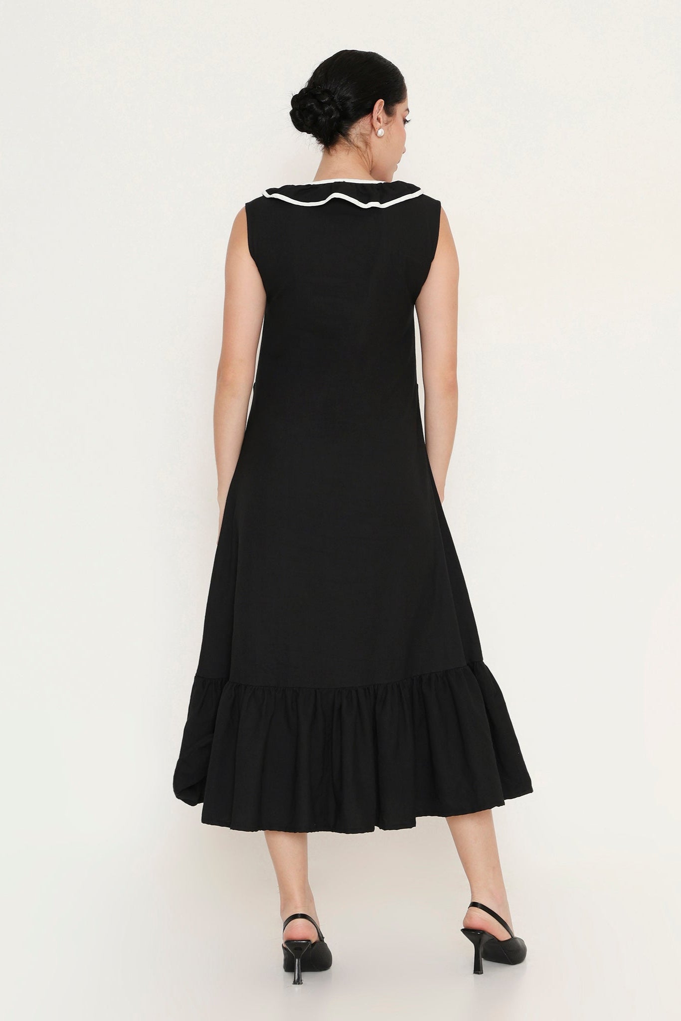 LONG RUFFLE MIDI DRESS