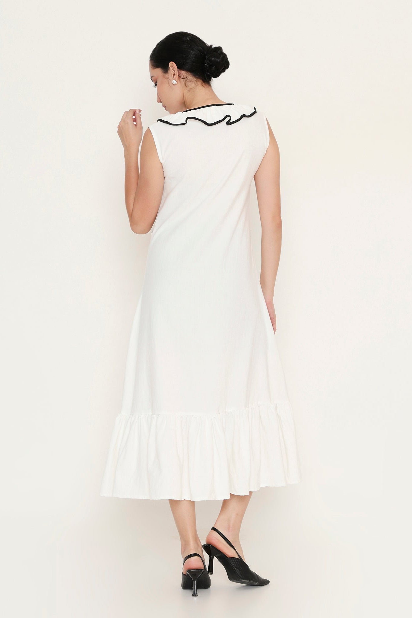 Contrast Frill Panelled Midi Dress