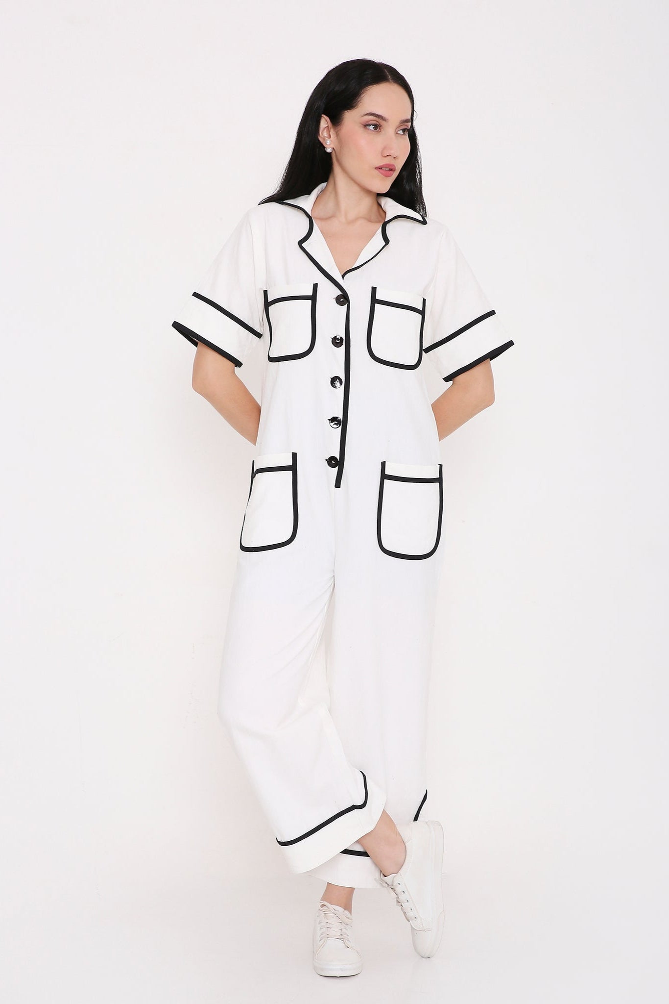 GRAPHIC TRIM UTILITY JUMPSUIT