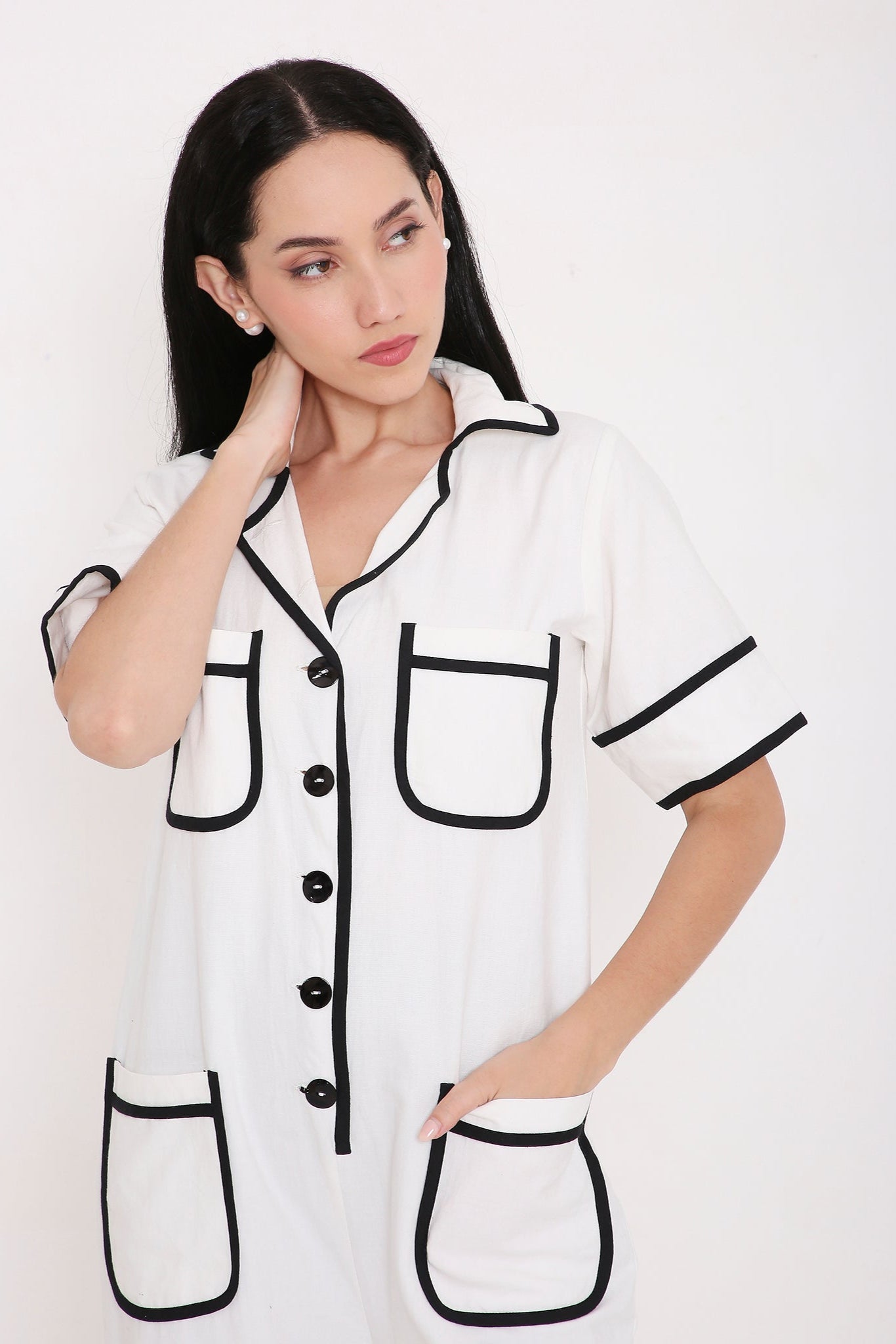 GRAPHIC TRIM UTILITY JUMPSUIT