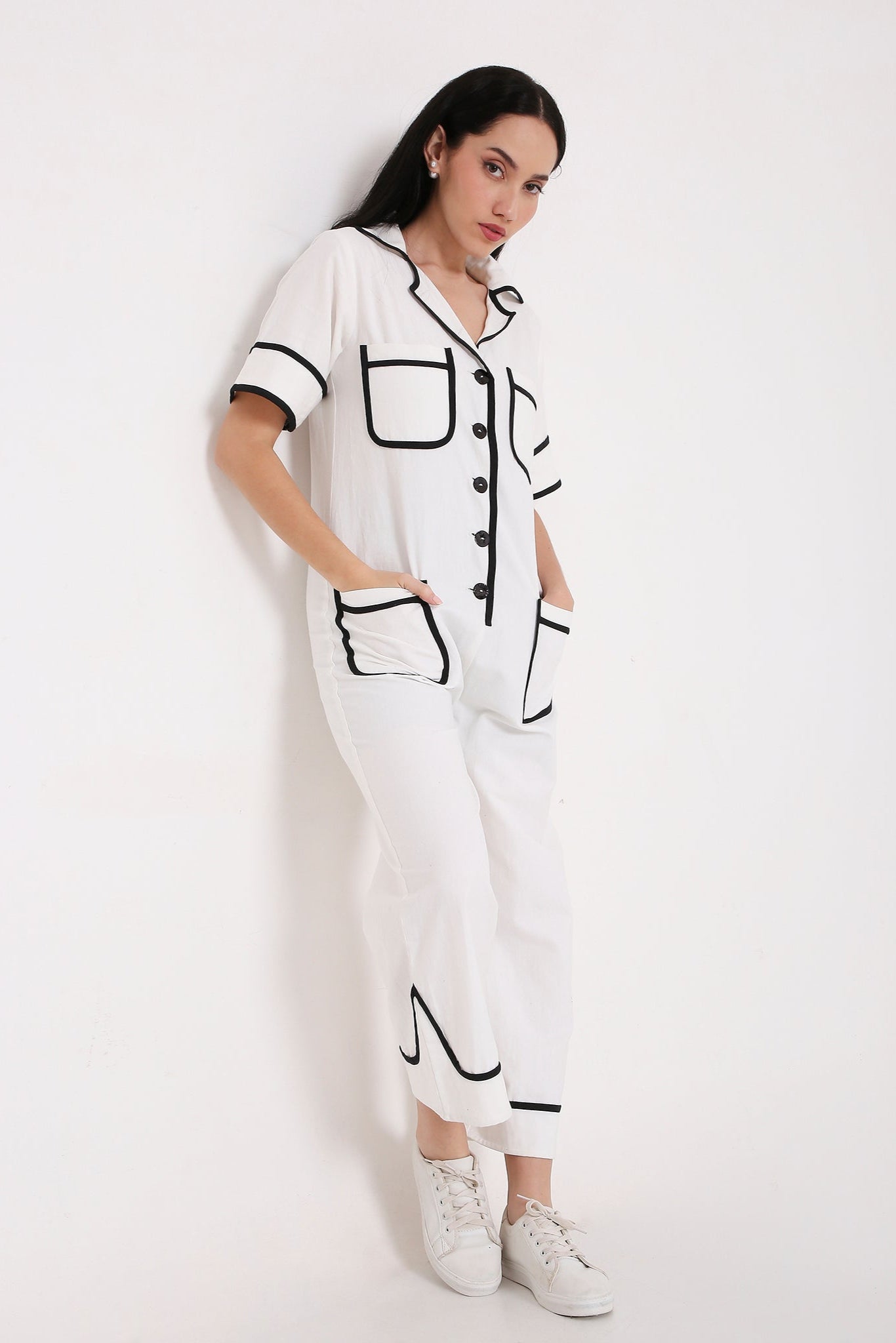 GRAPHIC TRIM UTILITY JUMPSUIT