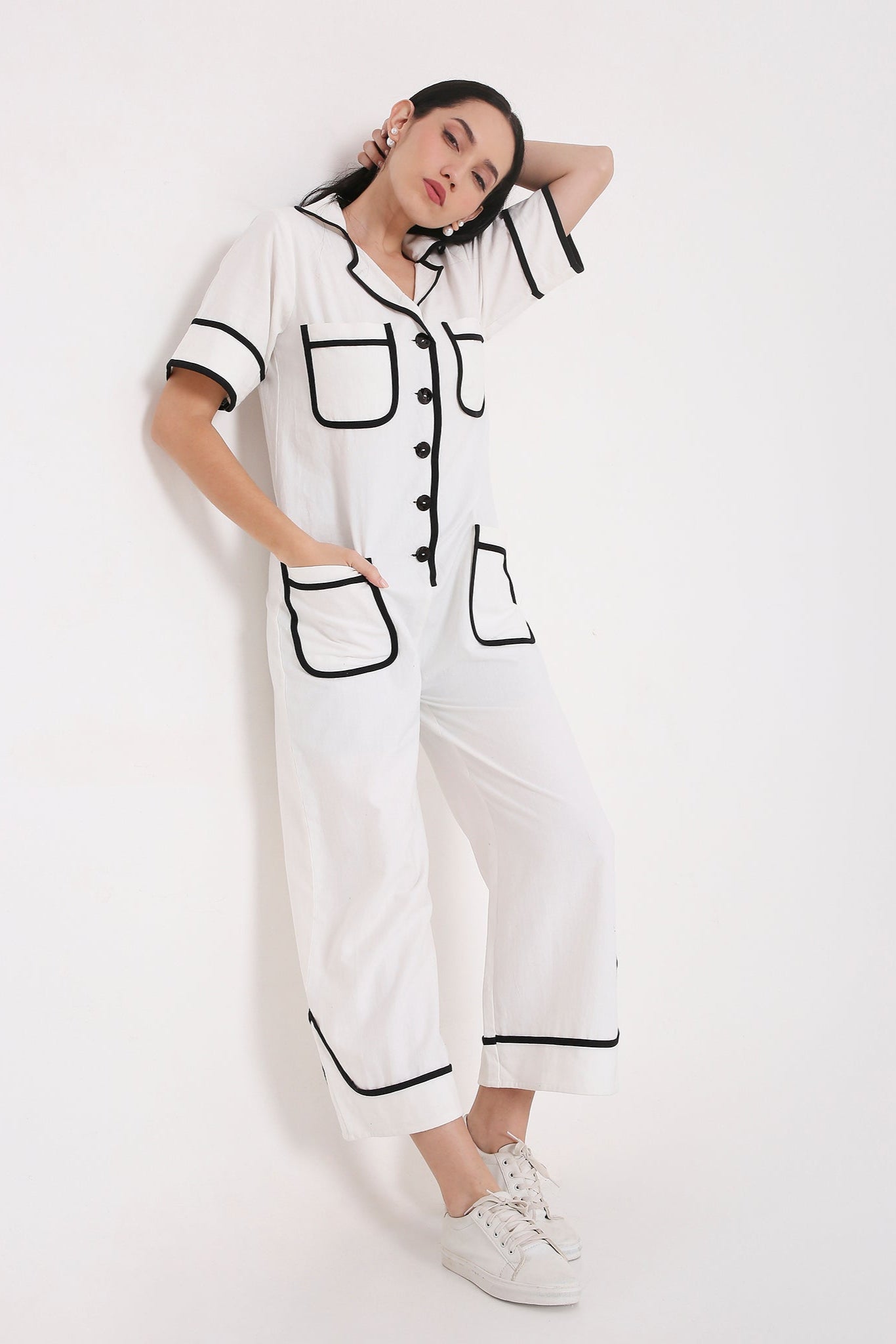 GRAPHIC TRIM UTILITY JUMPSUIT
