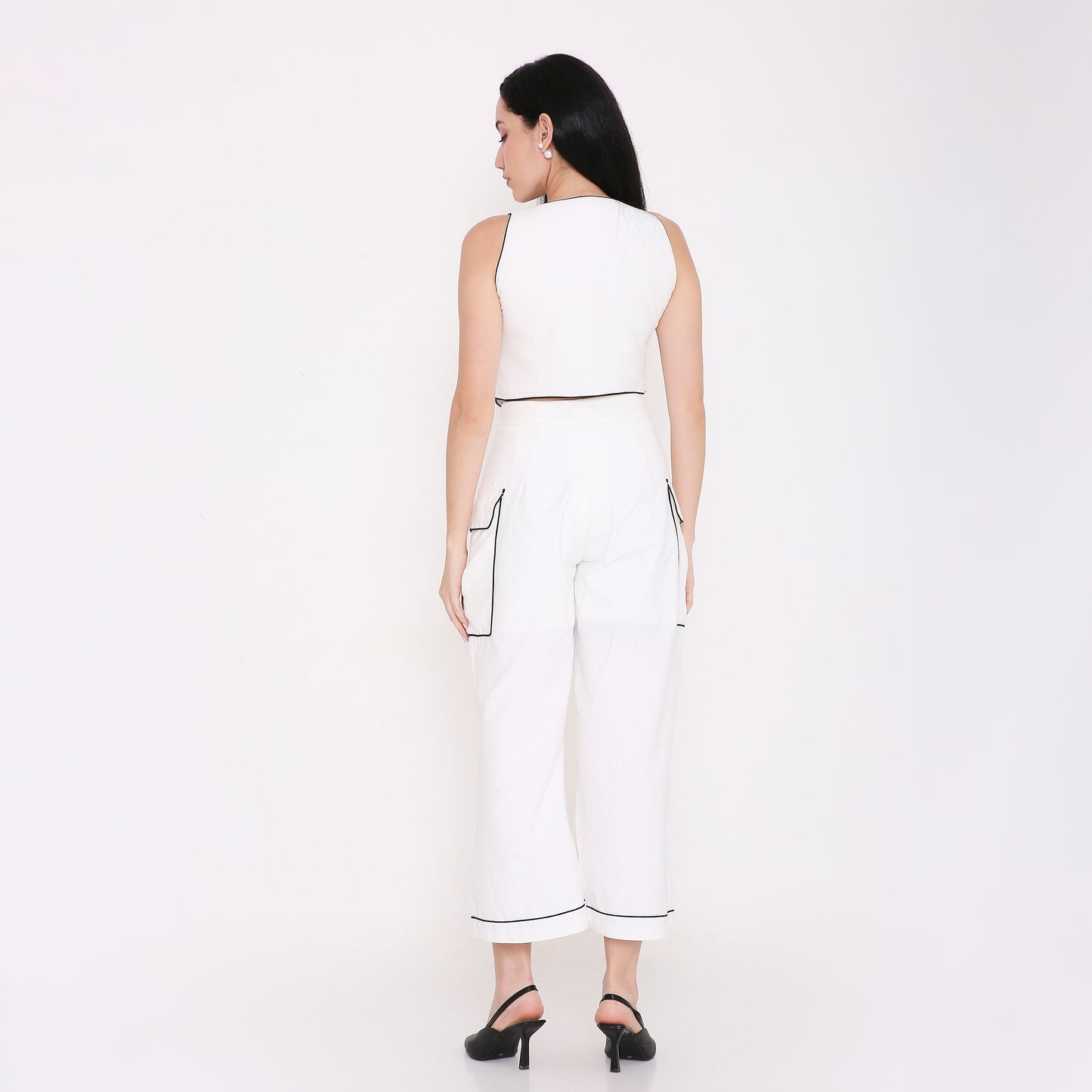 Cropped Piped Button Vest