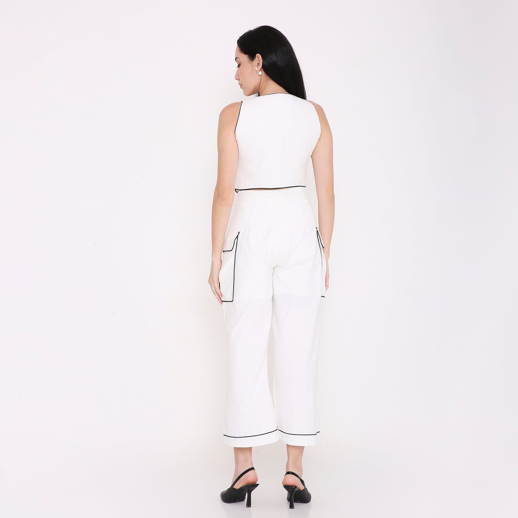 Cropped Piped Button Vest