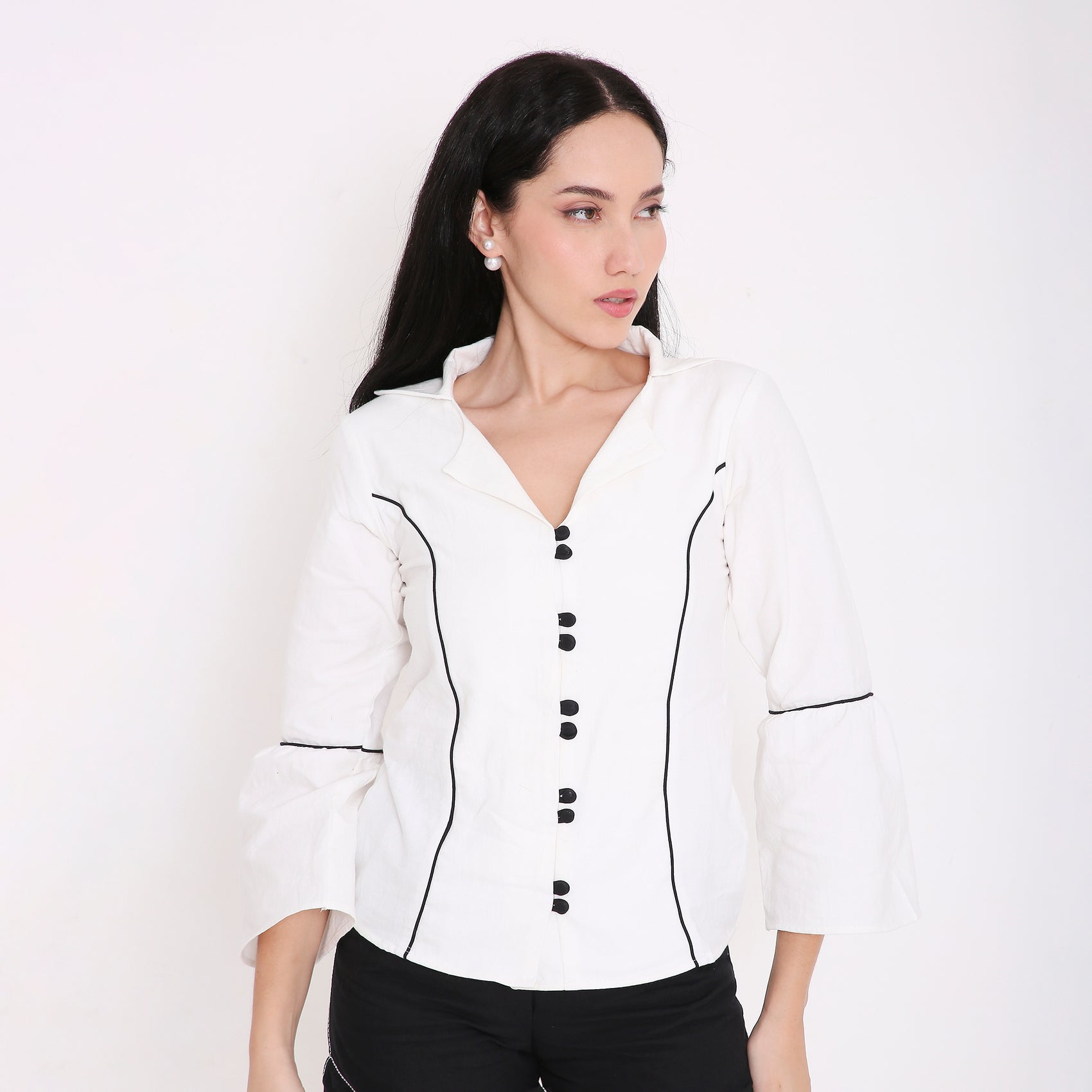 Piped Bell Sleeve Poplin Shirt