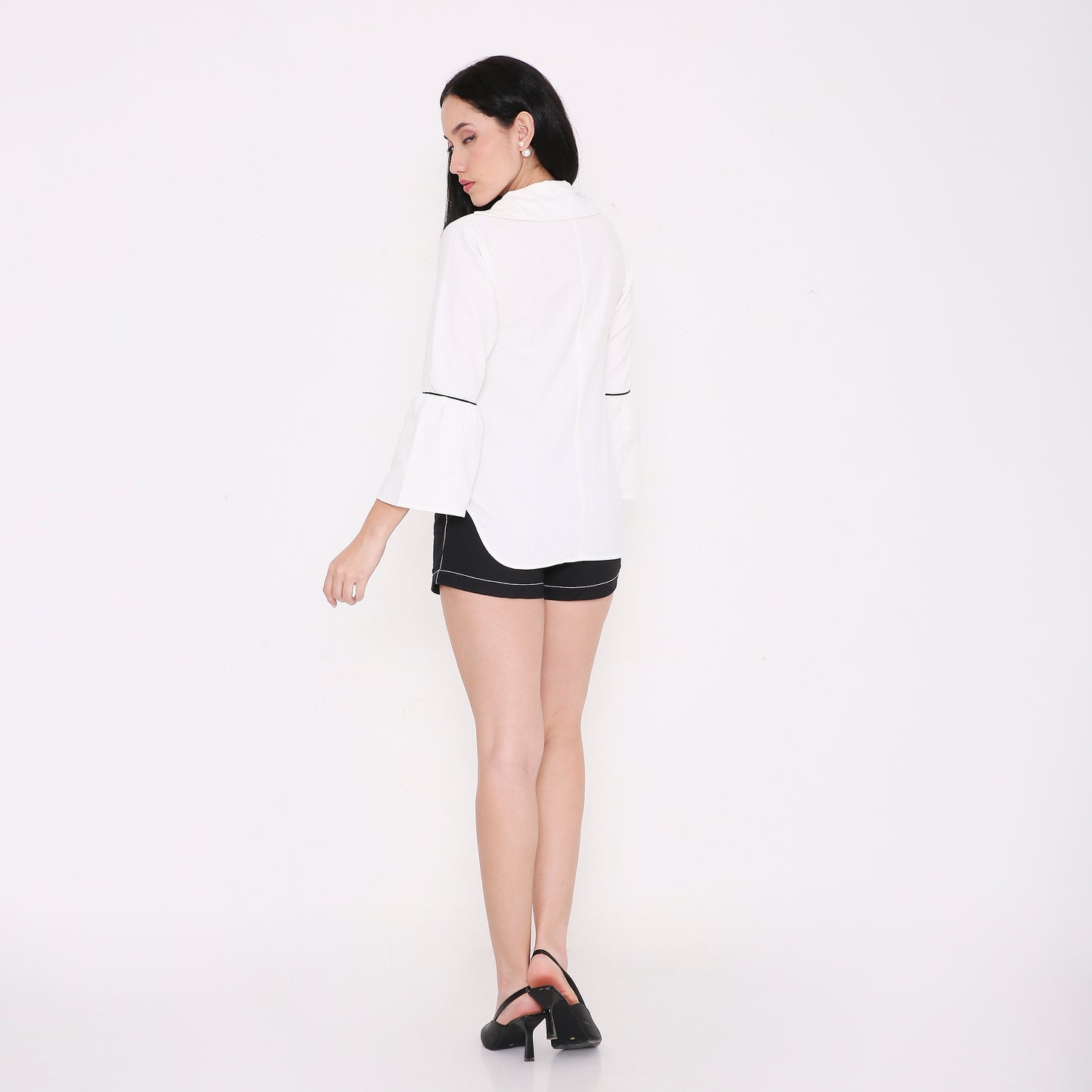 Piped Bell Sleeve Poplin Shirt