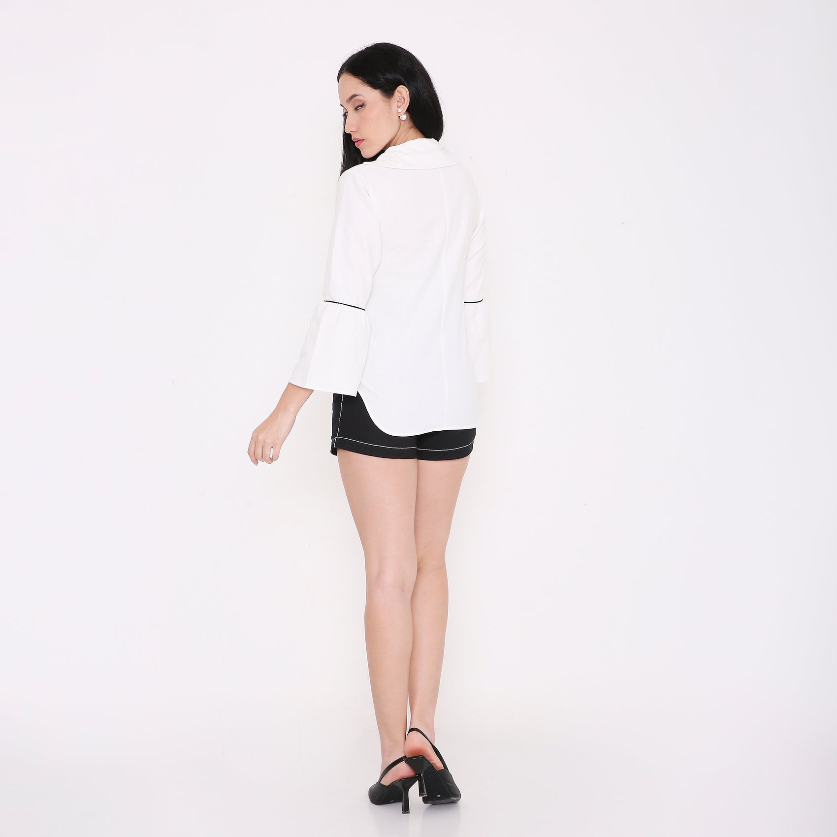 Piped Bell Sleeve Poplin Shirt