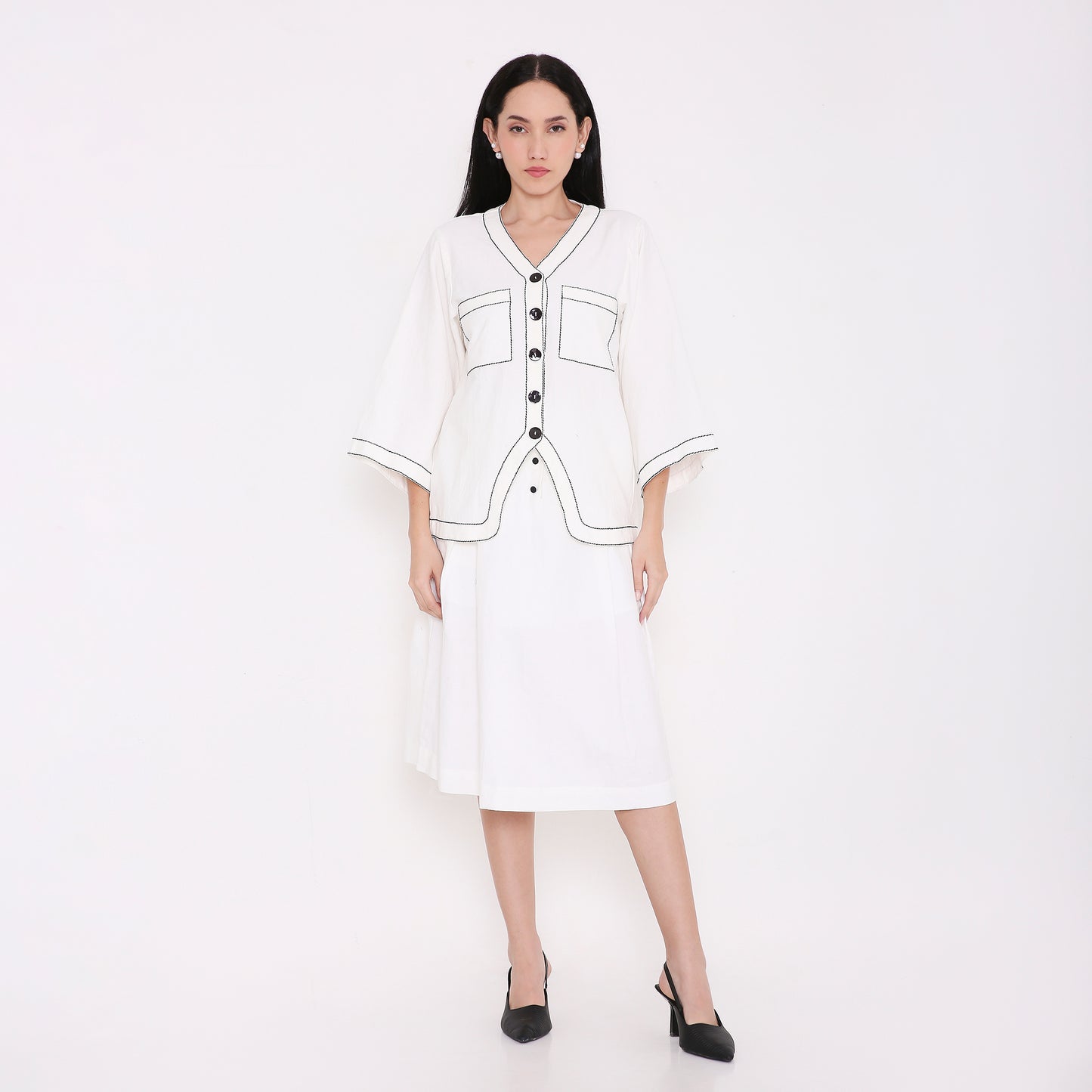 Box Stitch Flared Sleeve Shirt
