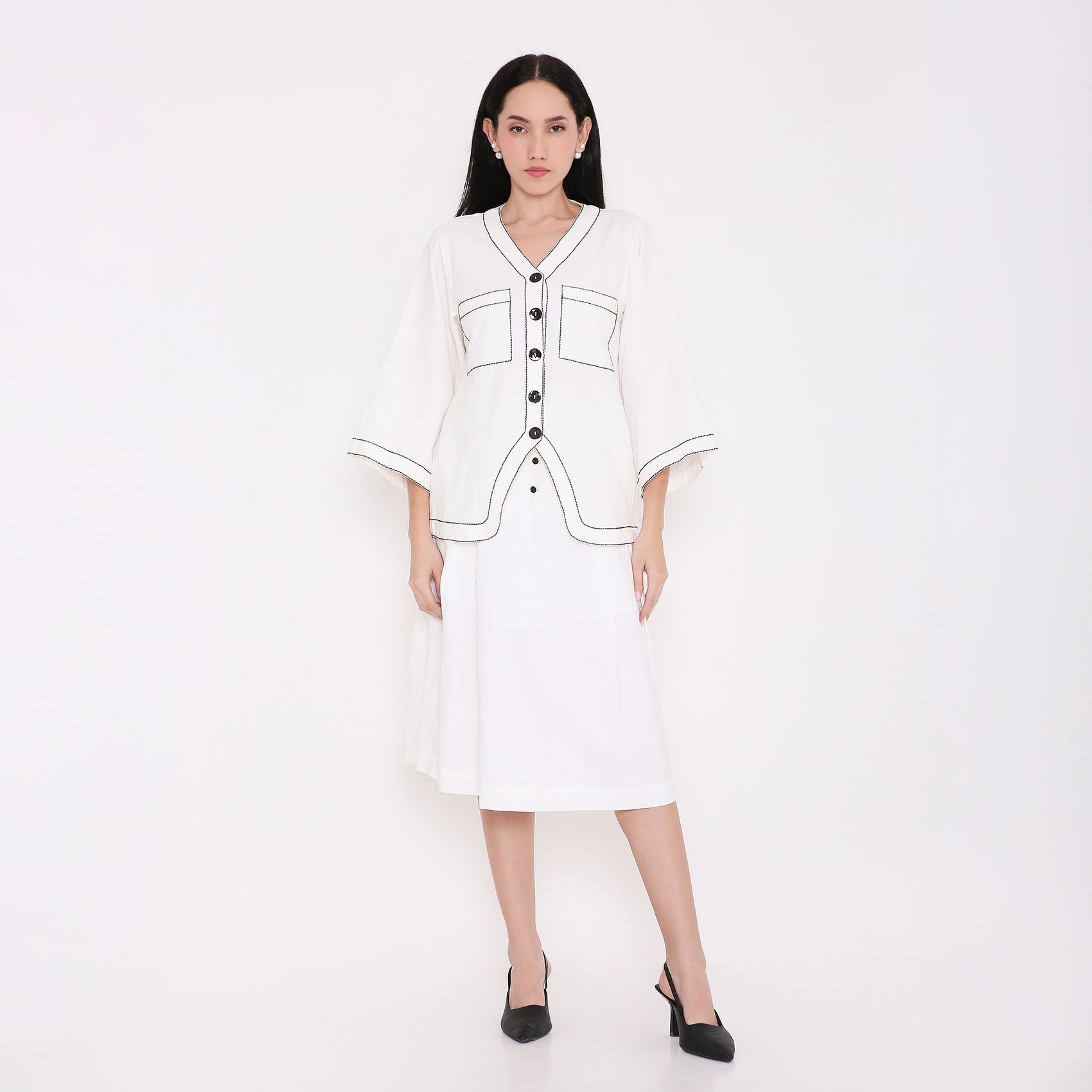 Box Stitch Flared Sleeve Shirt