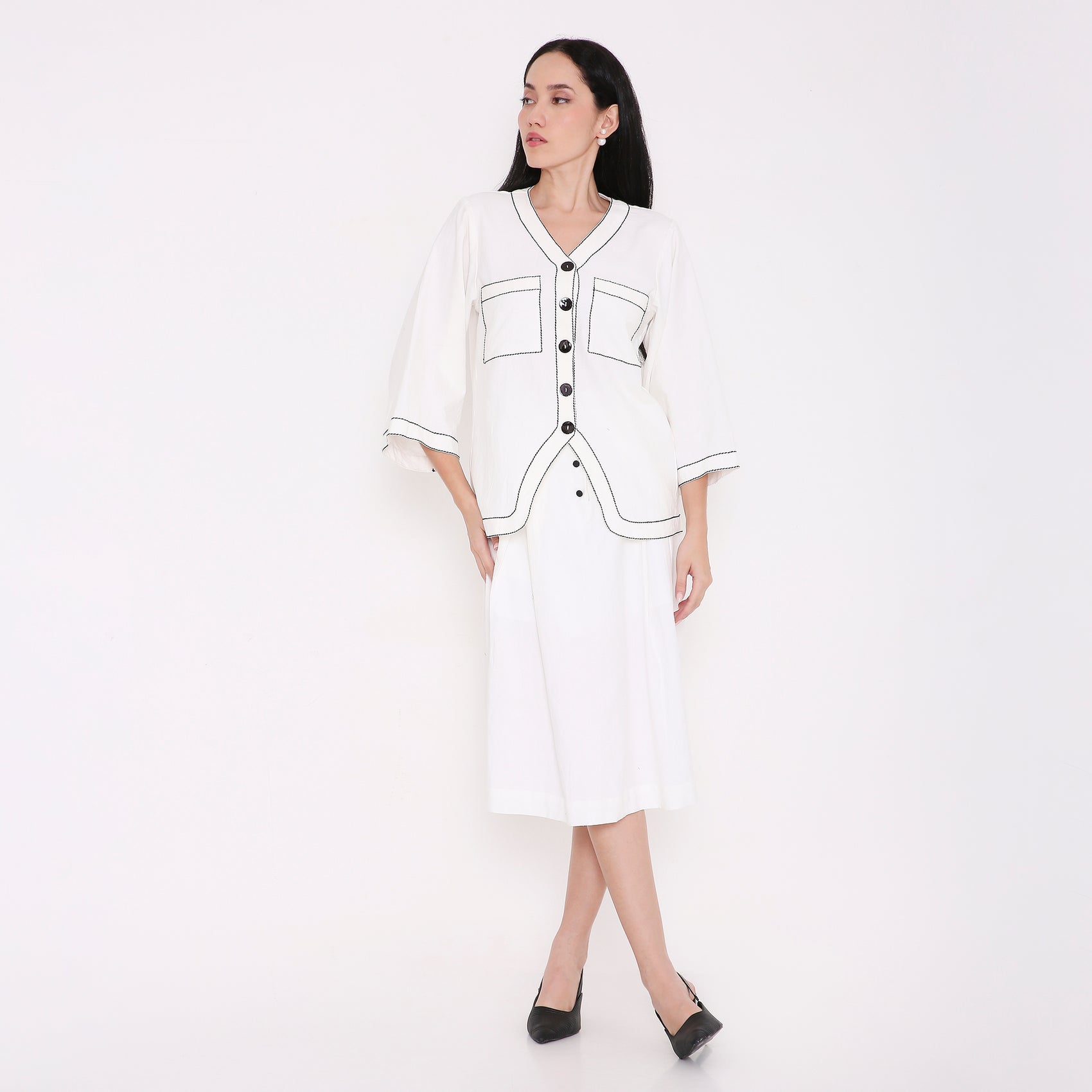 Box Stitch Flared Sleeve Shirt