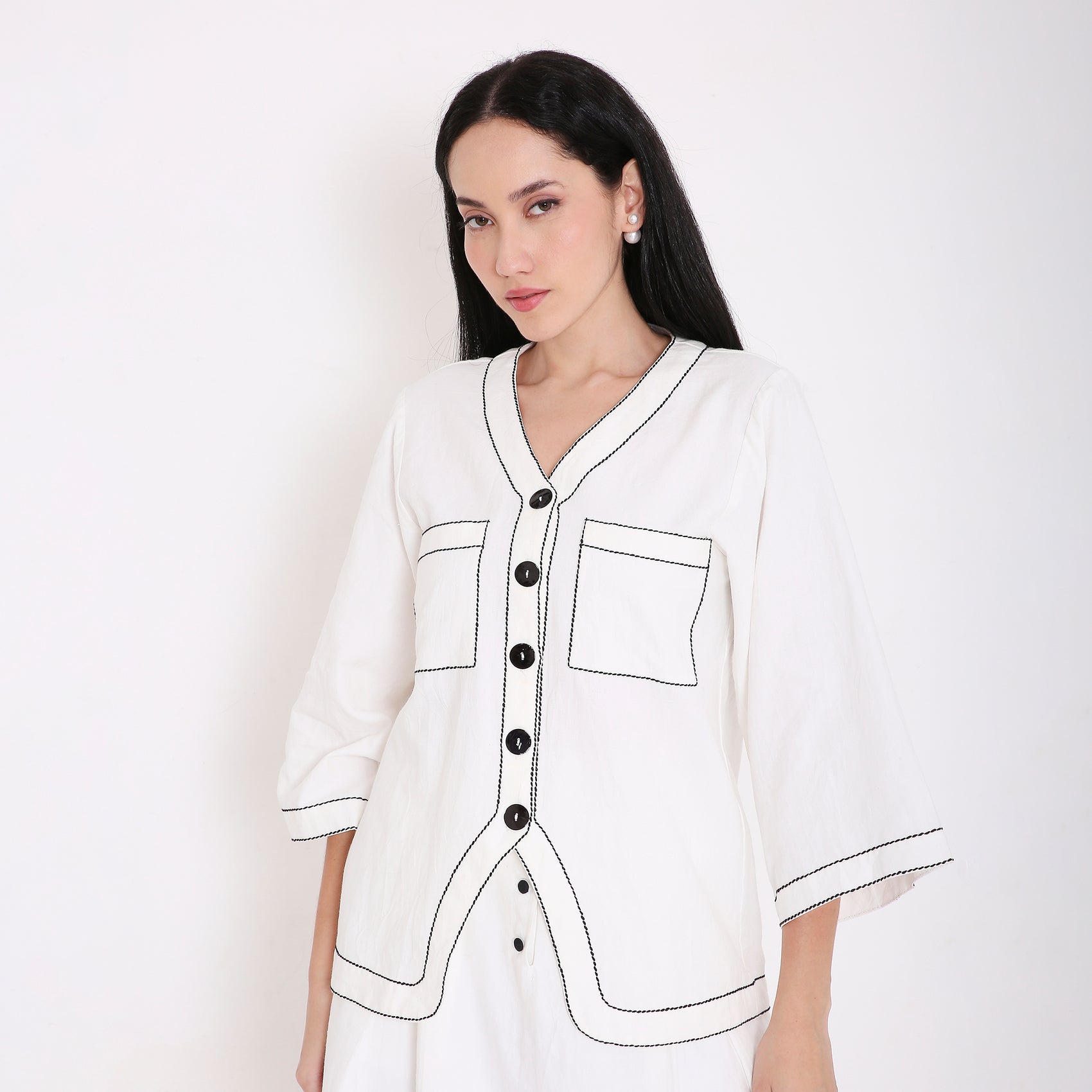 Box Stitch Flared Sleeve Shirt